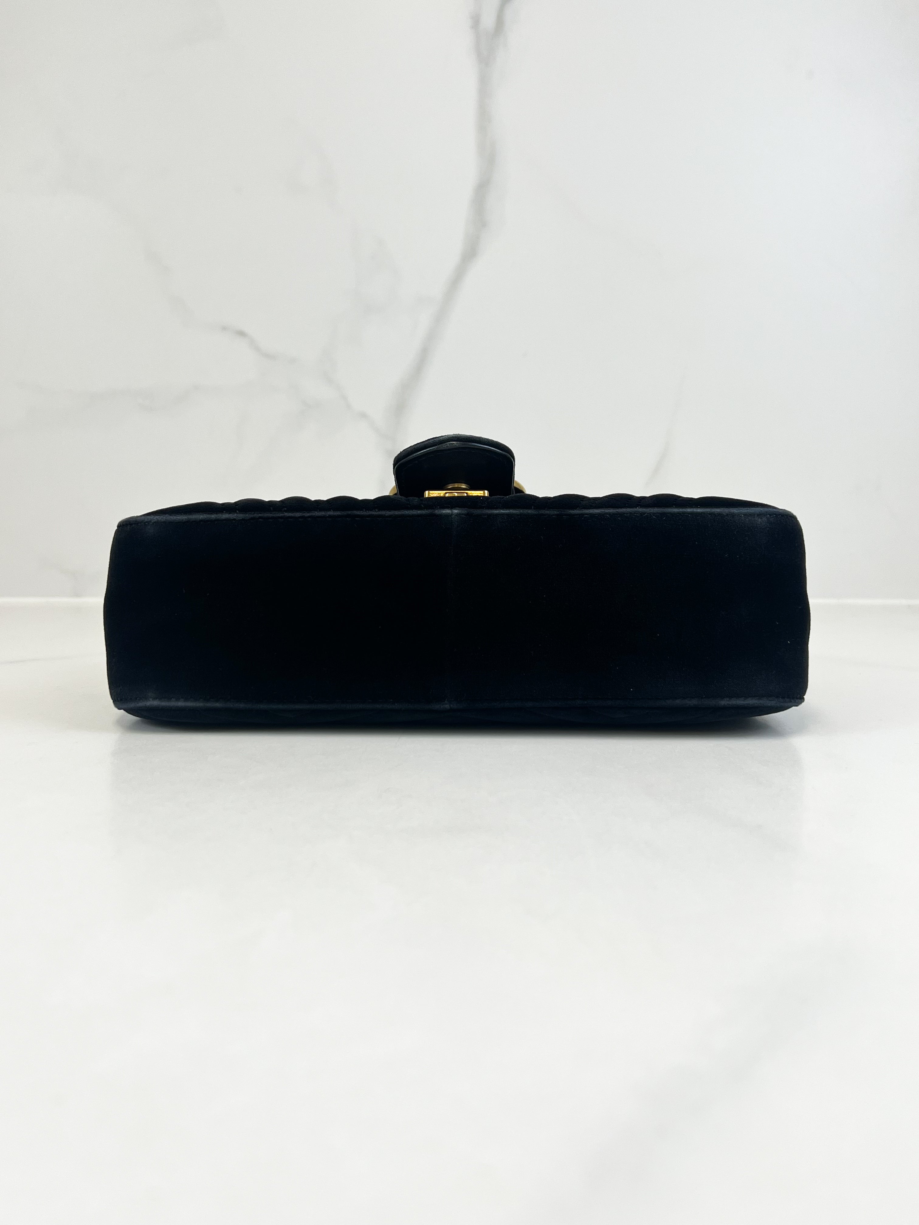 Gucci GG Marmont Matelasse Small Velvet Flap Shoulder Bag Black