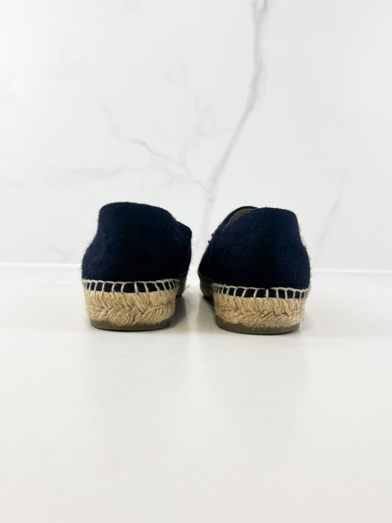 Chanel CC Logo Navy Wool Espadrille Size 39