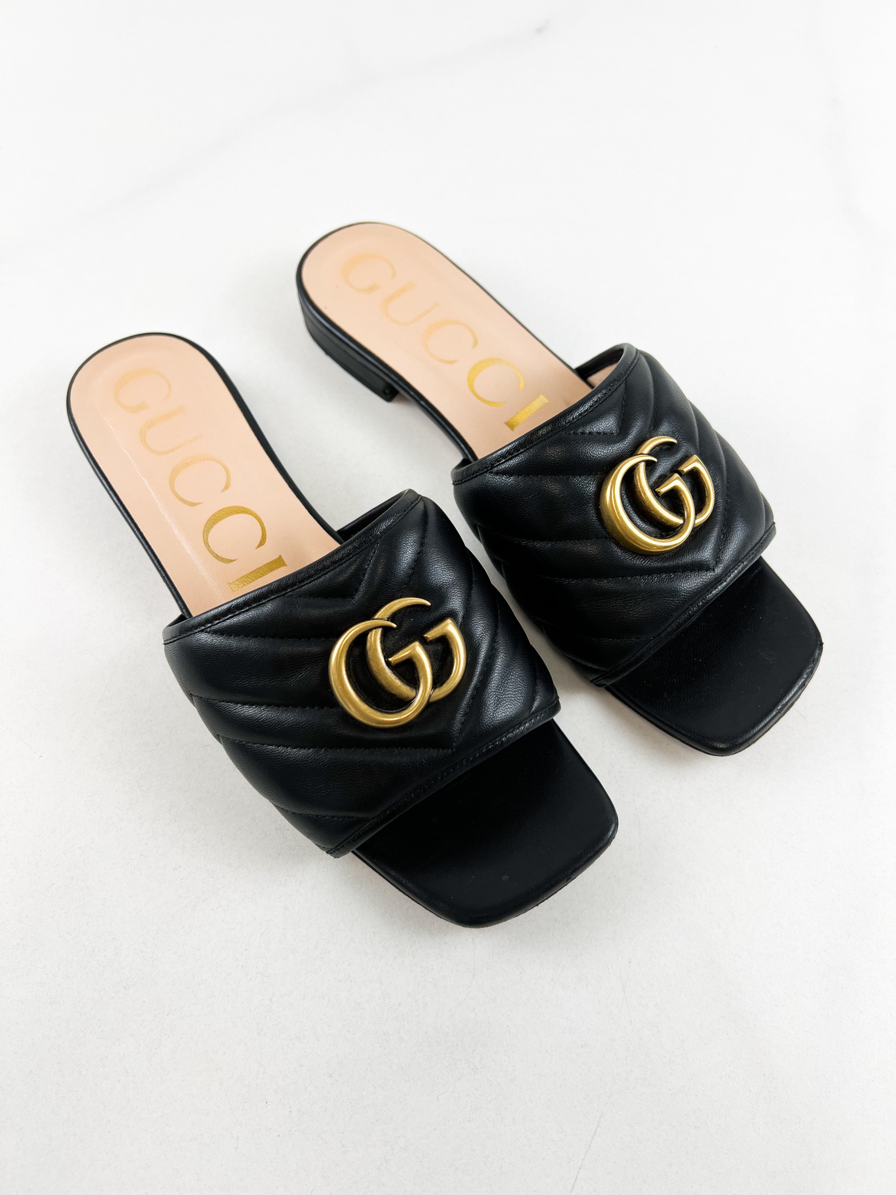 Gucci Jolie Marmont GG Logo Quilted Slides Size 38