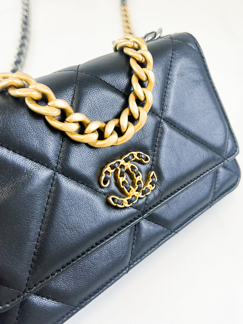 Chanel 19 Black Wallet on Chain WOC in Lambskin Leather