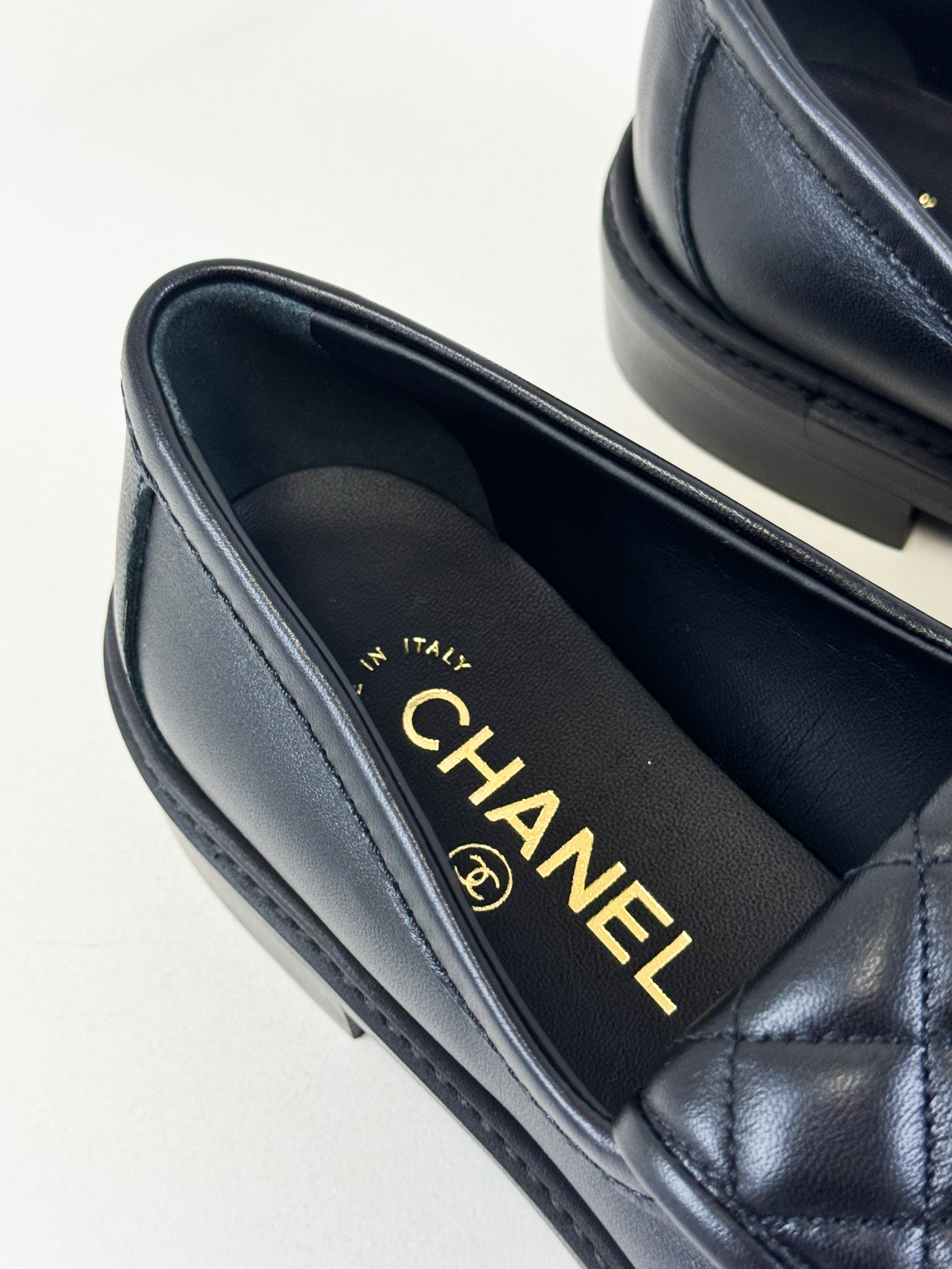 Chanel Black Quilted Turn Lock Loafer Size 37.5