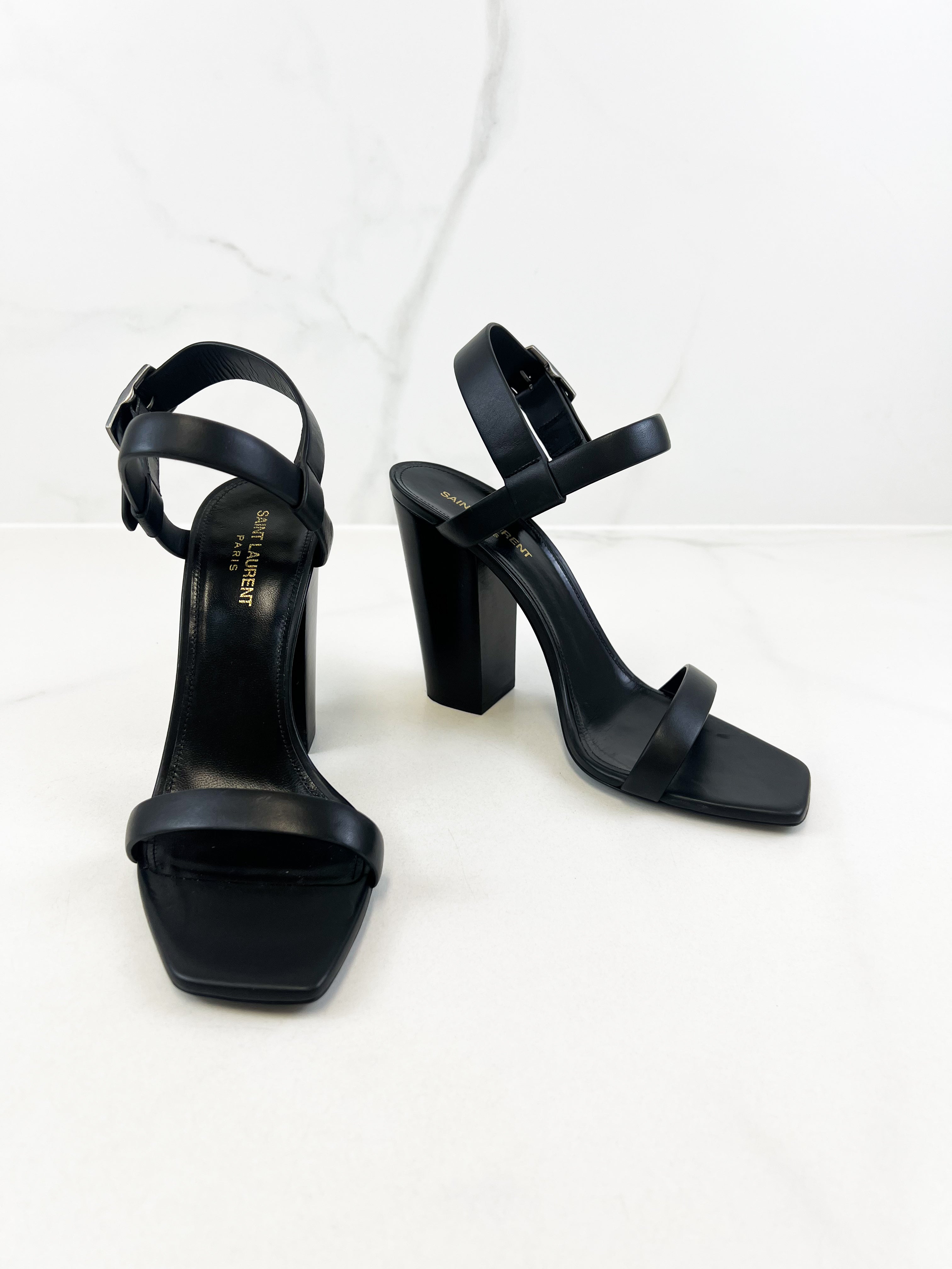 Saint Laurent Black Leather Sandal Heel Size 41