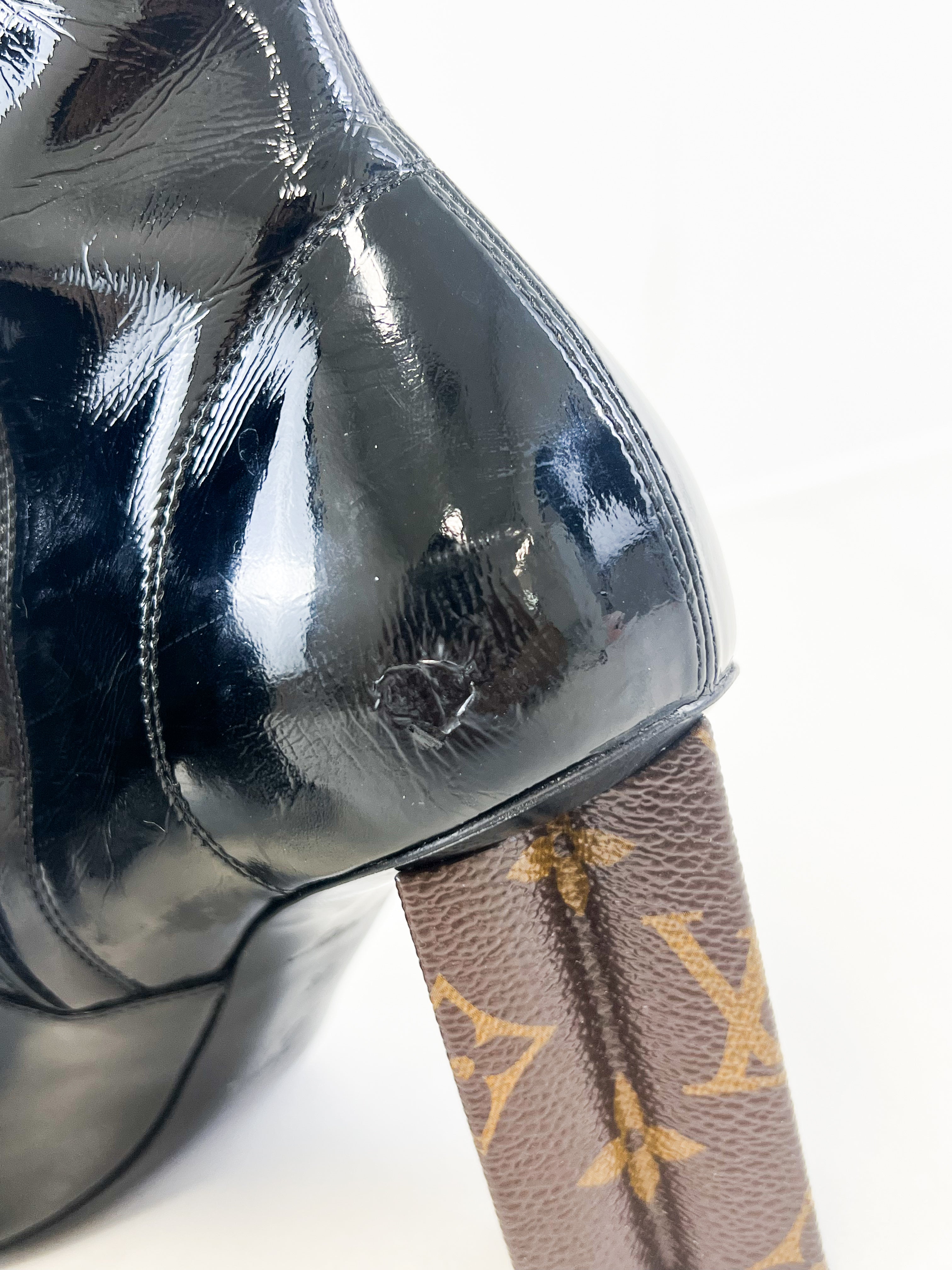 Louis Vuitton Silhouette Patent Heel Ankle Boots Size 37