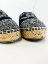 Chanel CC Logo Navy Wool Espadrille Size 39
