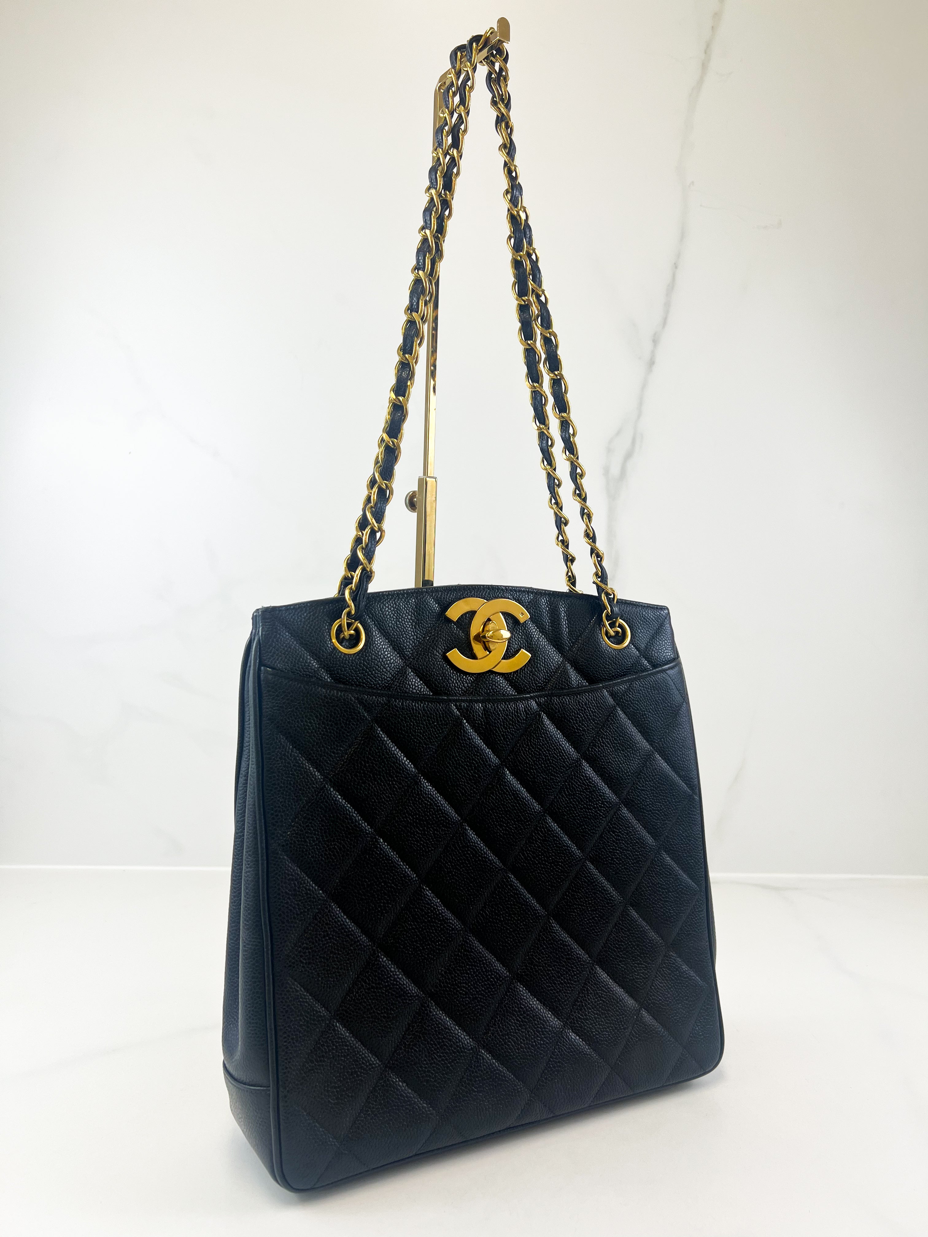 Chanel CC Black Caviar XL Shopping Tote GHW