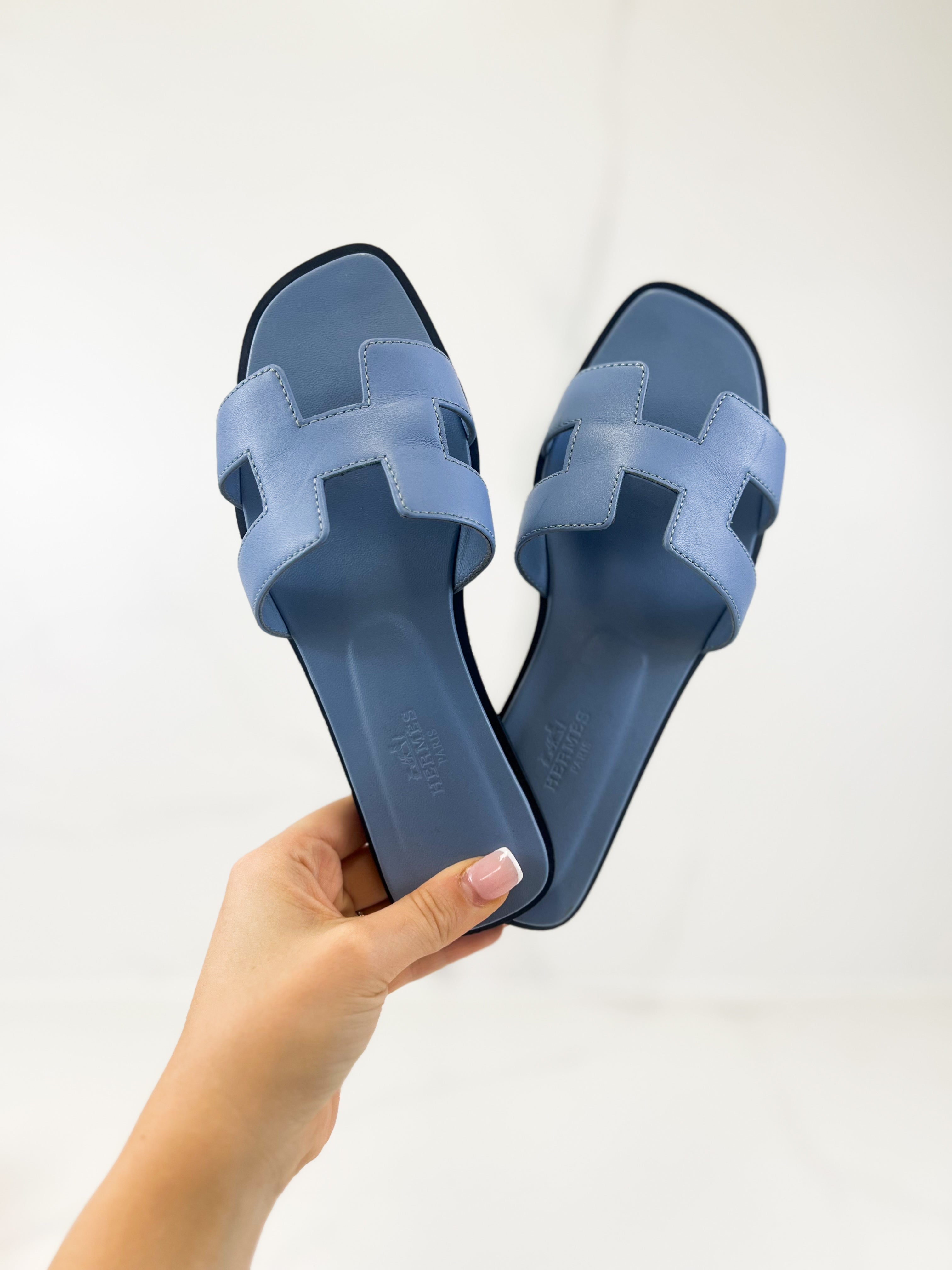 Hermes Oran Sandal in Blue Size 35