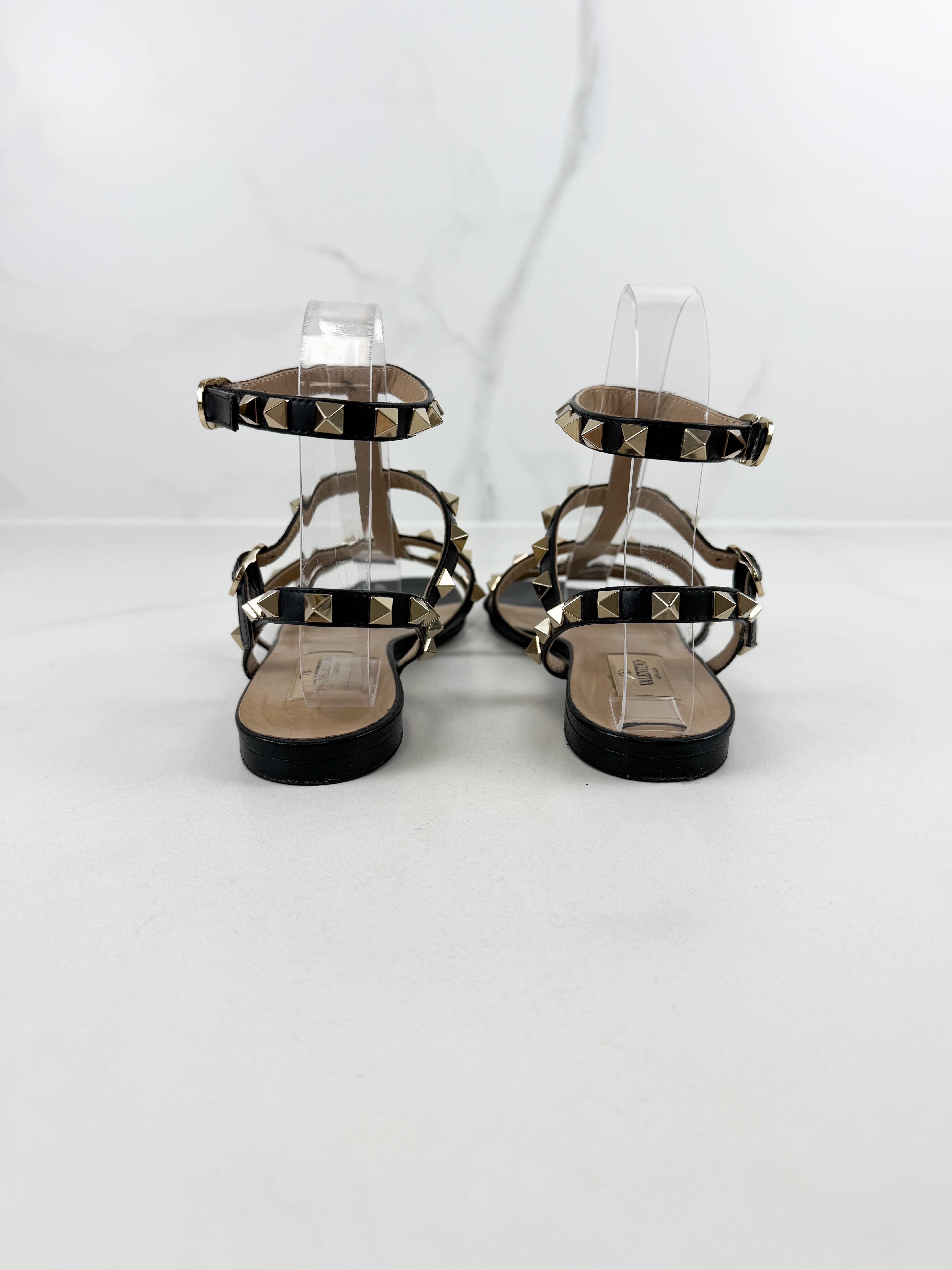 Valentino Garavani Caged Black Rockstud Slides Size 36