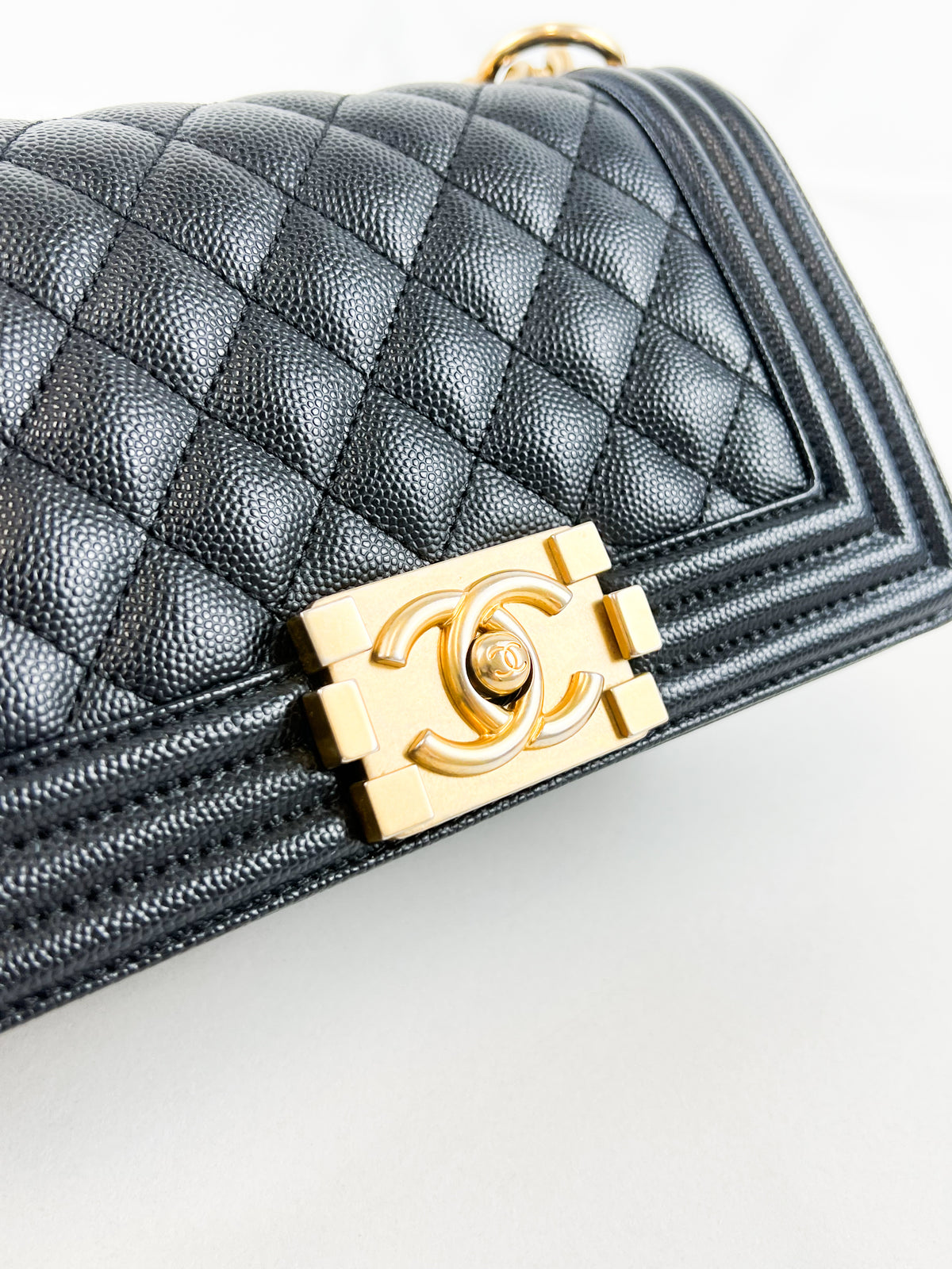 Chanel Small Quilted Caviar Boy Bag with Gold Hardware