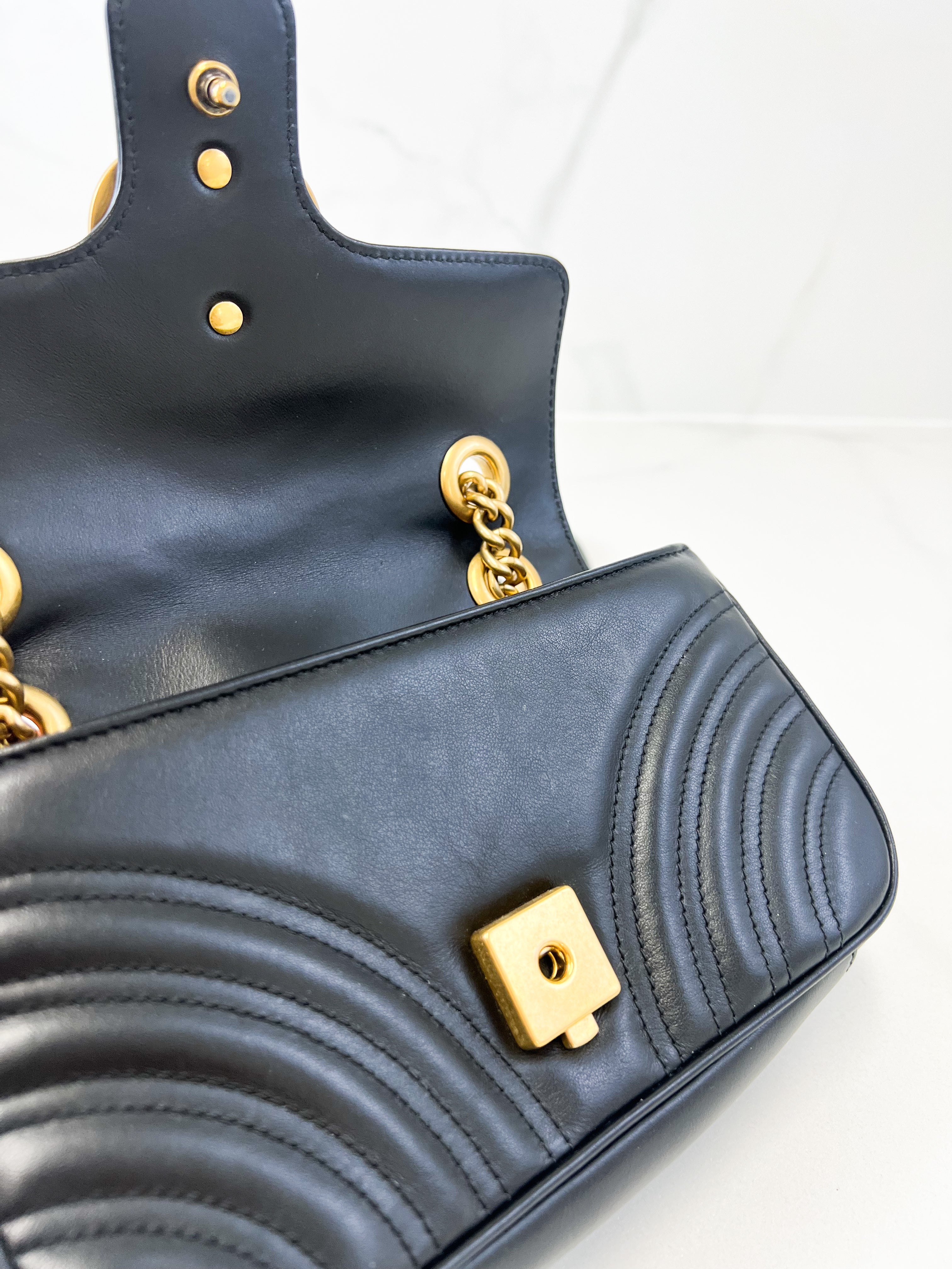 Gucci Black GG Marmont Matelasse Mini Flap Shoulder Bag