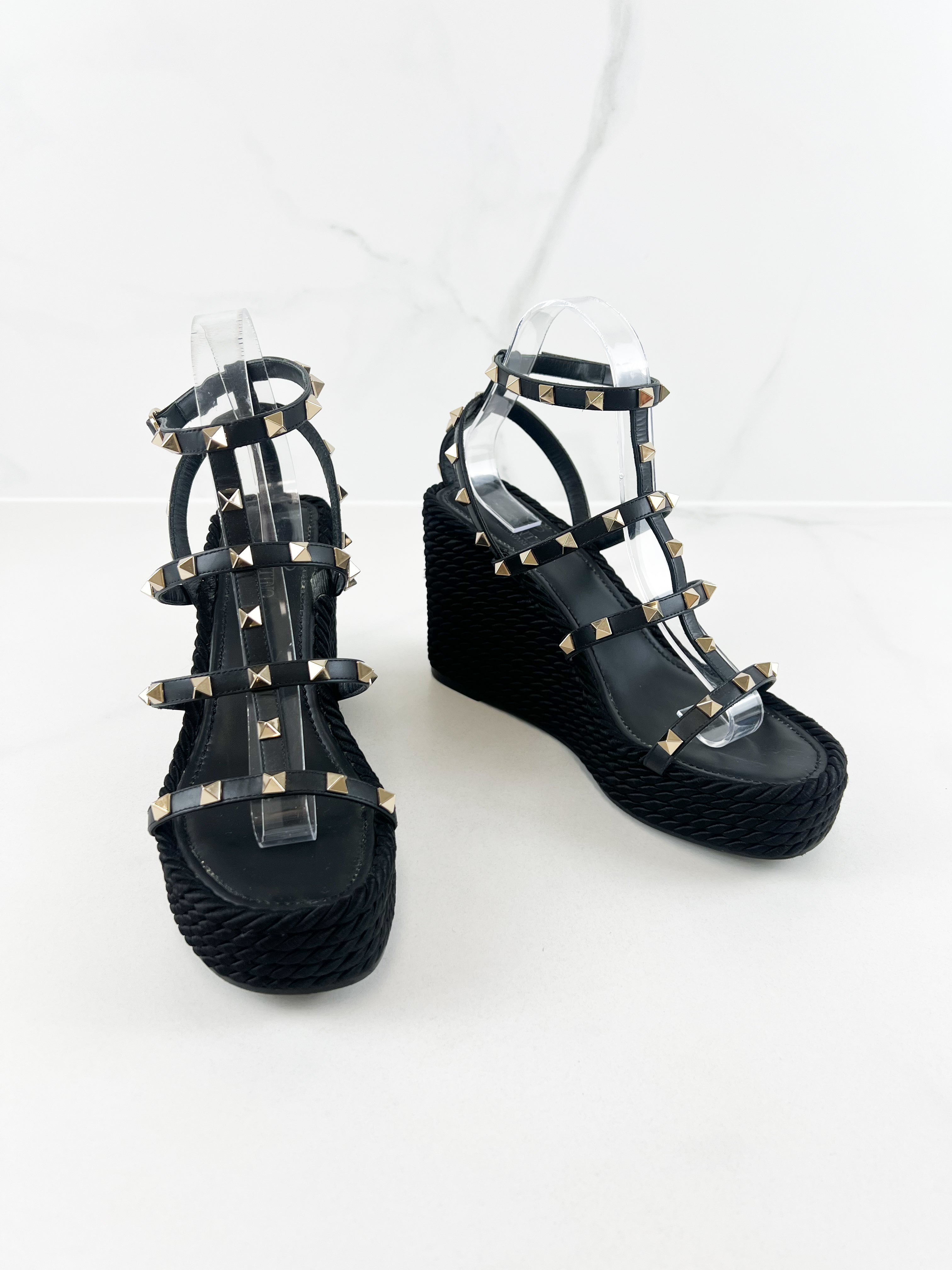 Valentino Rockstud Torchon Caged Wedge Sandal Size 39