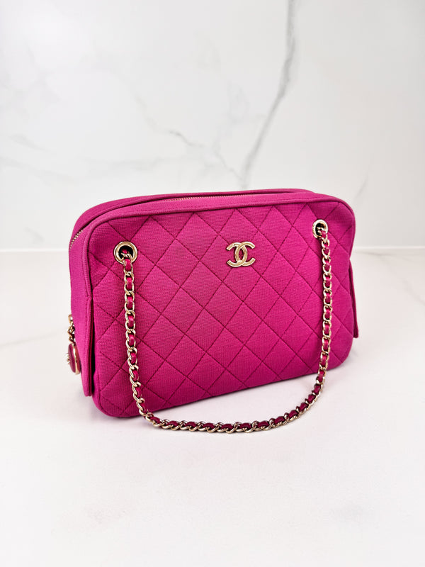 Chanel Matelasse Pink Fabric Chain Shoulder Bag Light GHW
