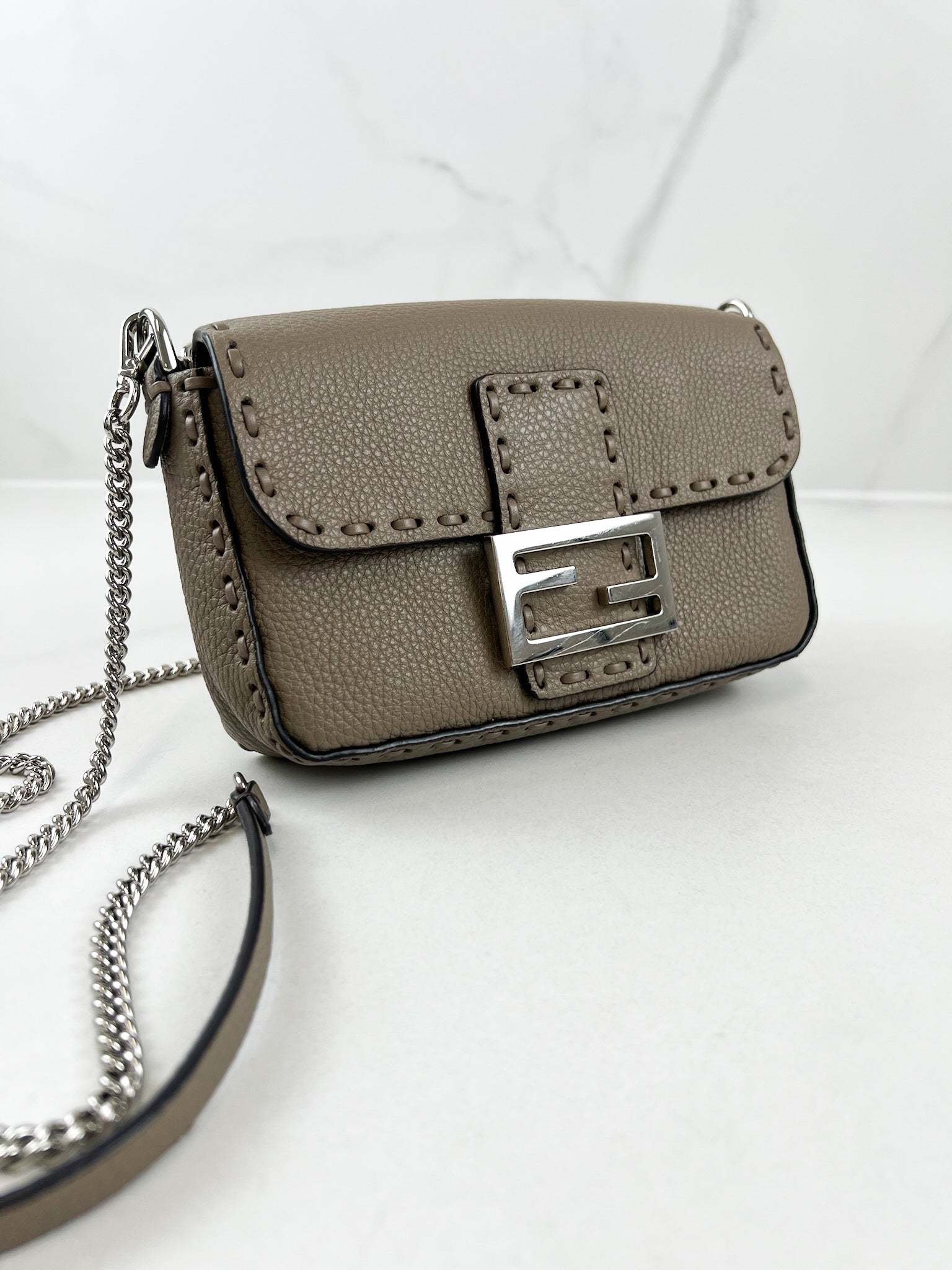 Fendi FF Calf Leather Mini Baguette