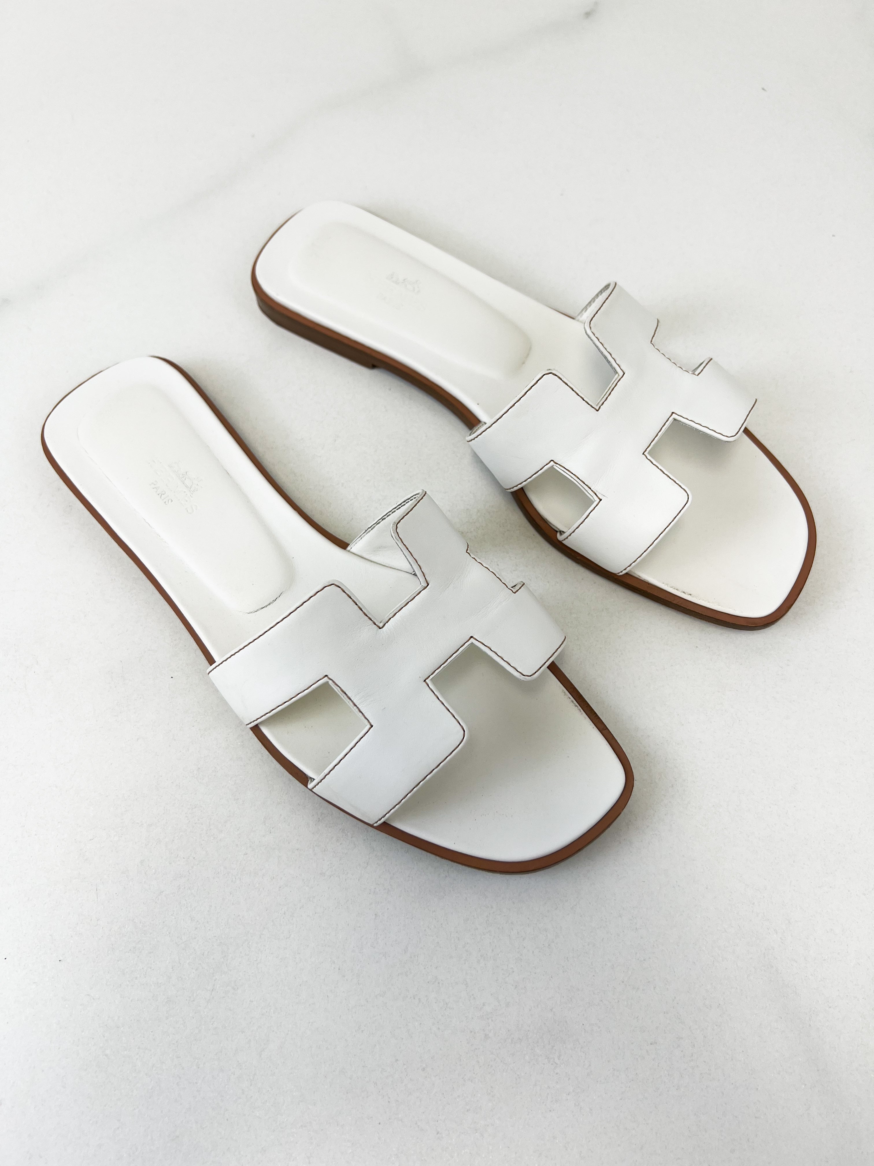 Hermes Oran Sandals in White Size 40