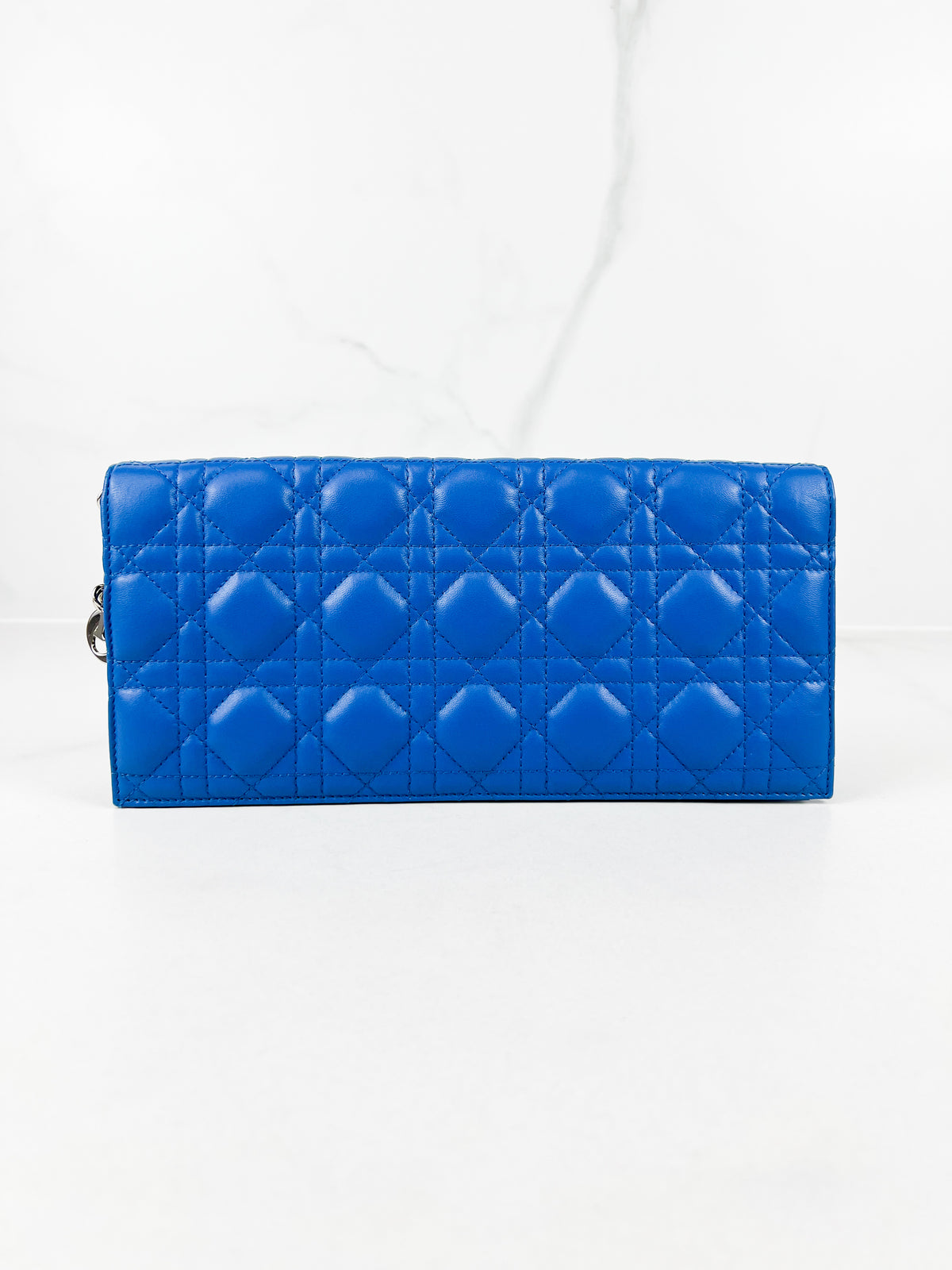Christian Dior Cannage Lambskin Blue Clutch