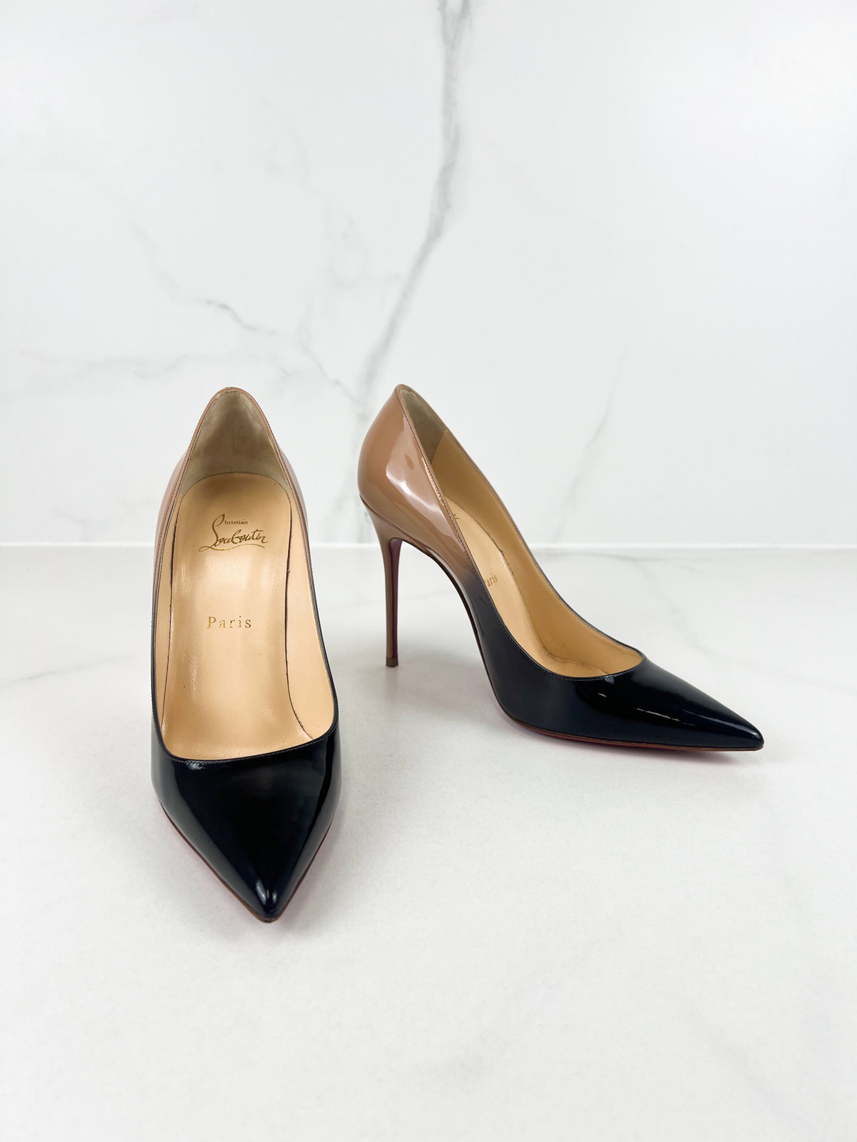 Christian Louboutin Patent Degrade So Kate 100mm in Black Nude Size 39