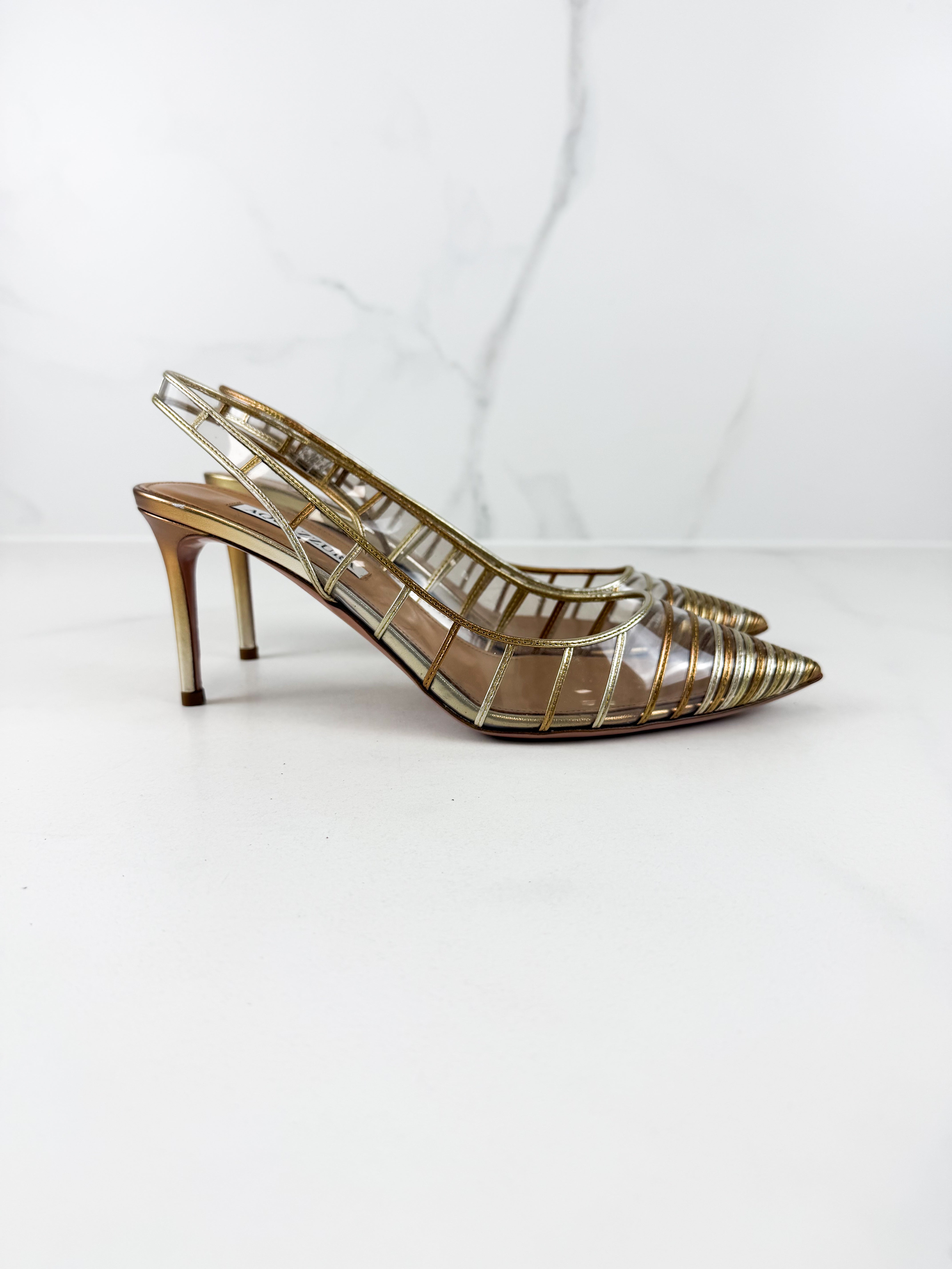 Aquazzura Call Me Sling Back in Gold Size 39