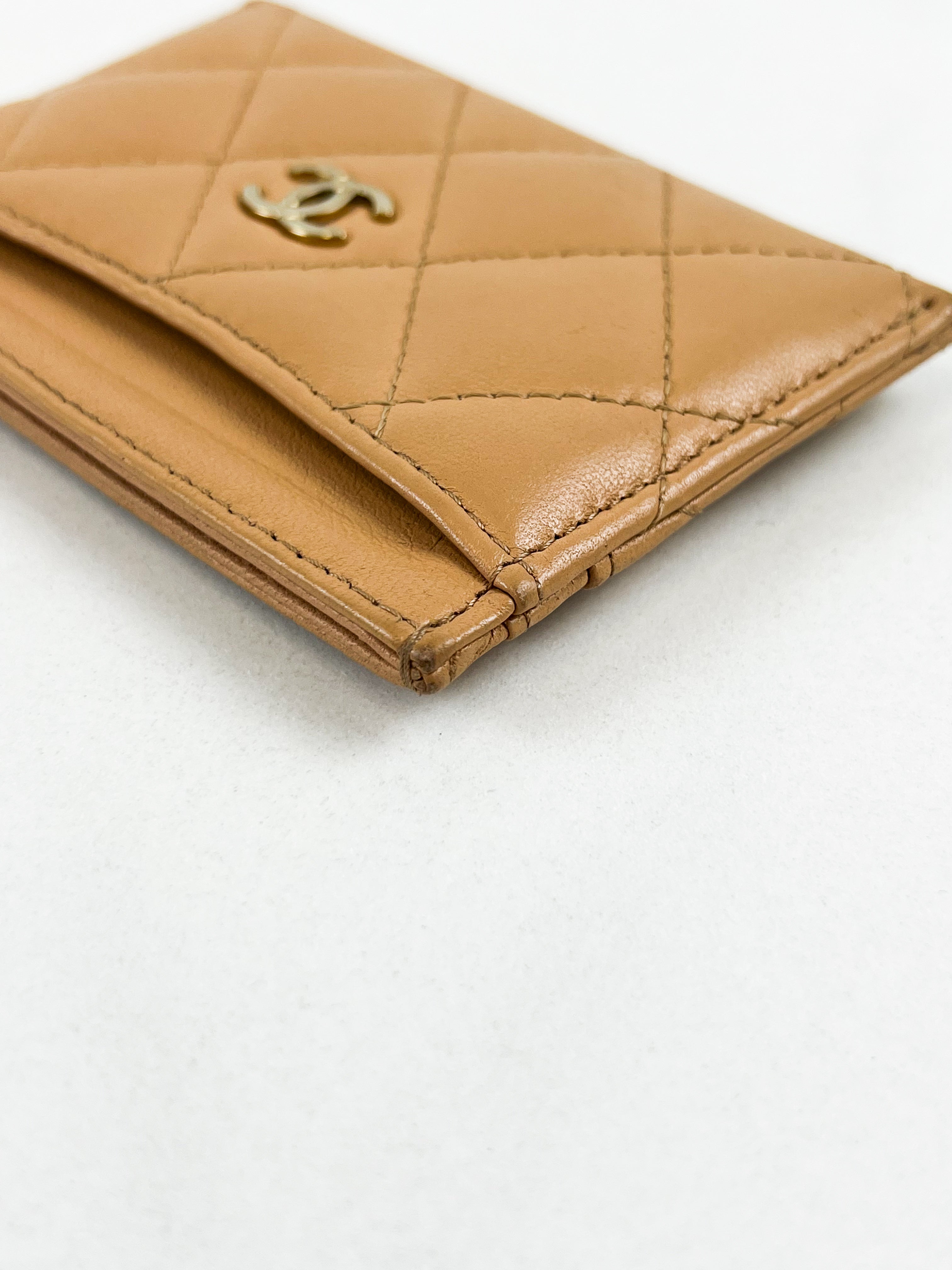 Chanel Lambskin Quilted Card Holder in Beige
