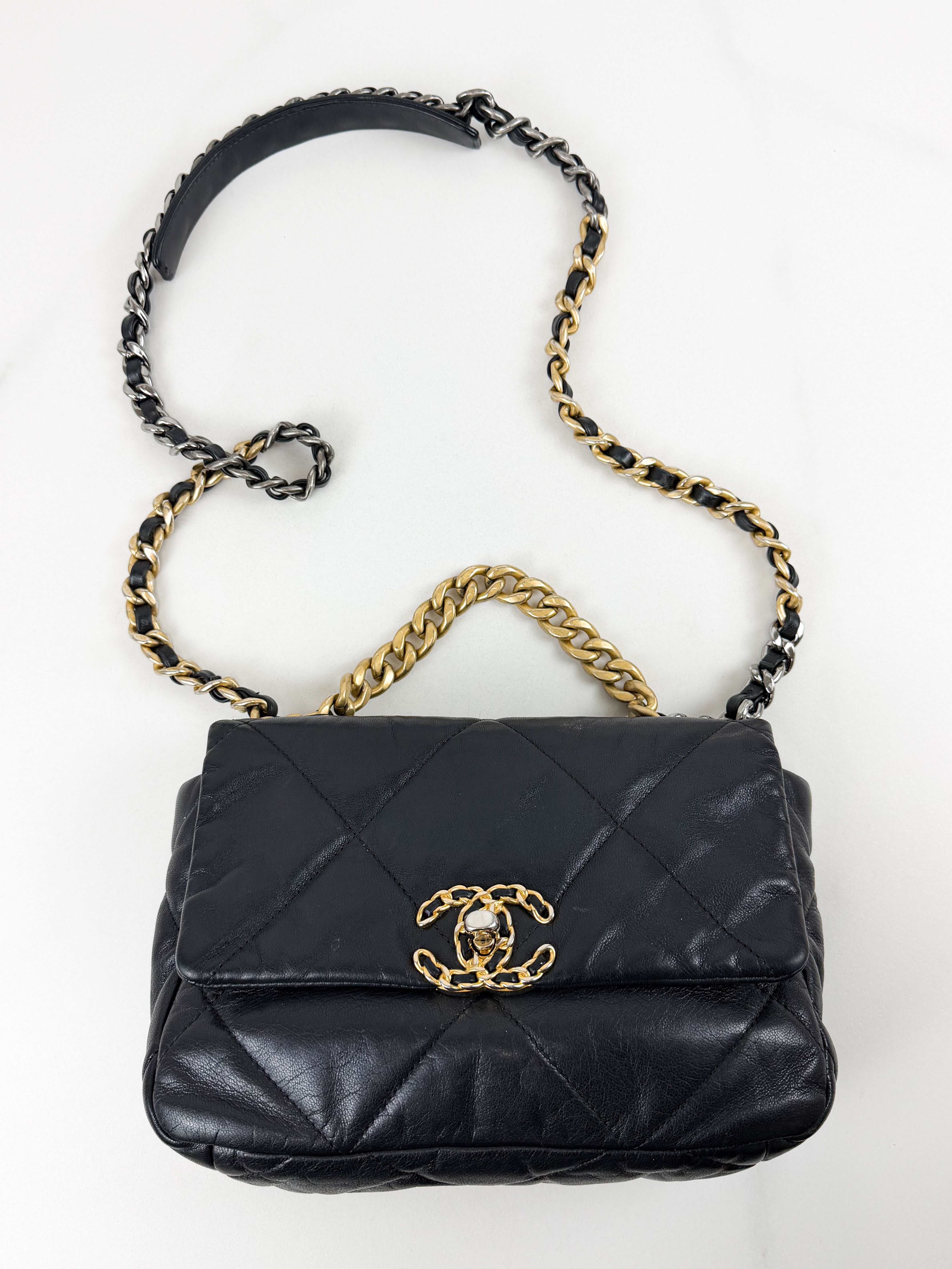 Chanel Black Small Lambskin 19 with Gold & Silver Tone Hardware