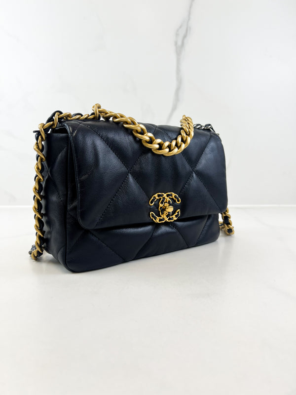 Chanel Navy Small Lambskin 19 with Gold & Silver Tone Hardware