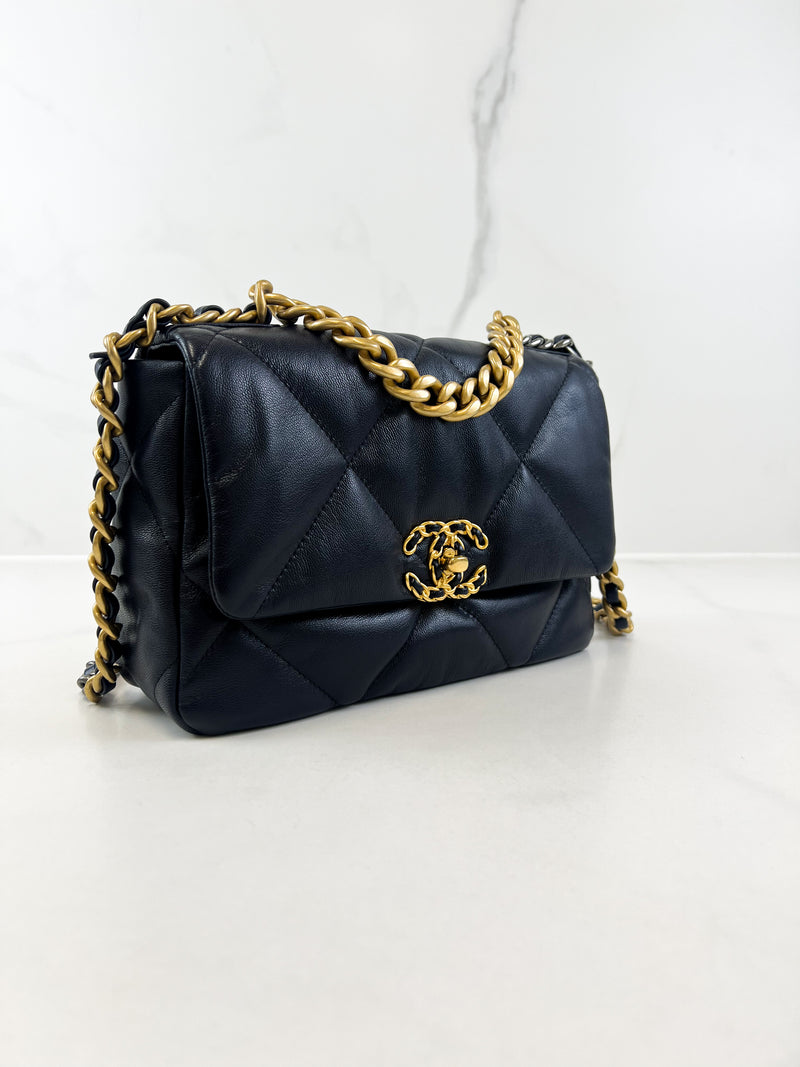Chanel Navy Small Lambskin 19 with Gold & Silver Tone Hardware