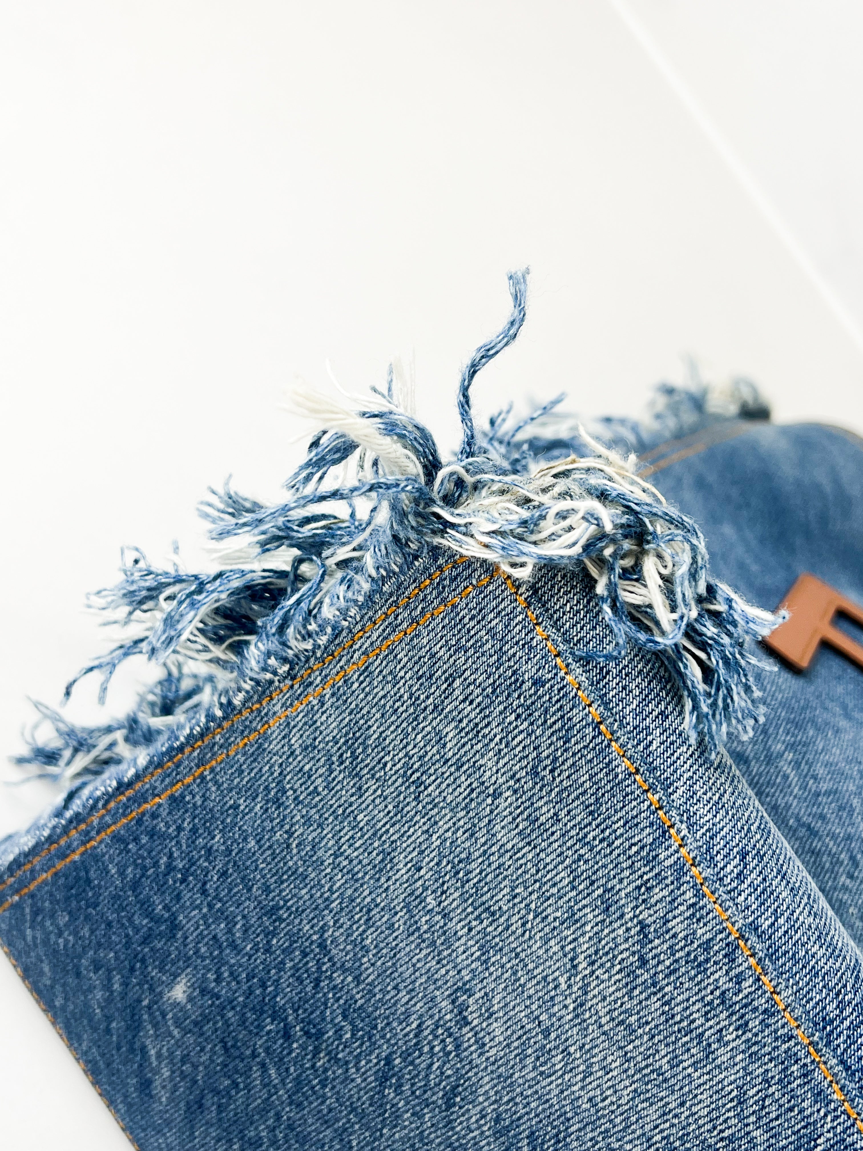 Fendi Blue Denim Fringe Medium Sunshine Tote Bag