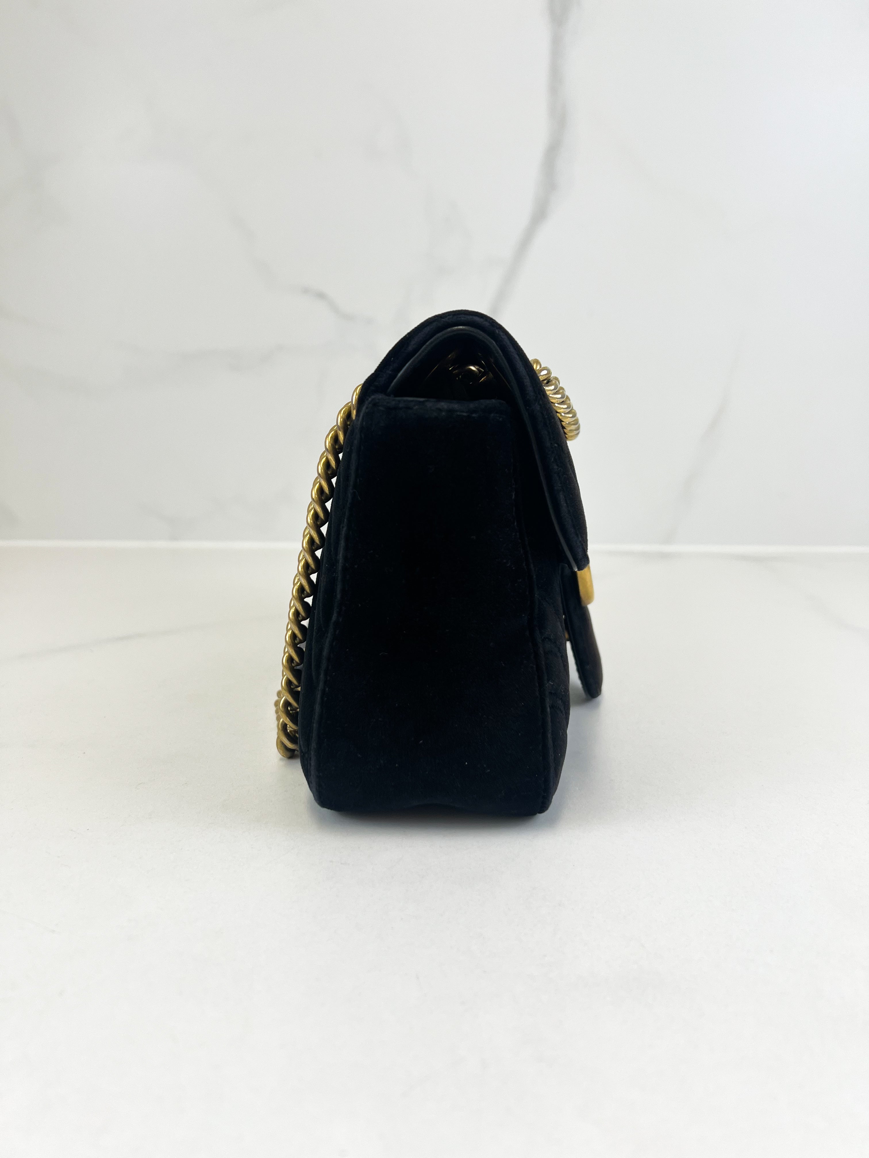 Gucci GG Marmont Matelasse Small Velvet Flap Shoulder Bag Black