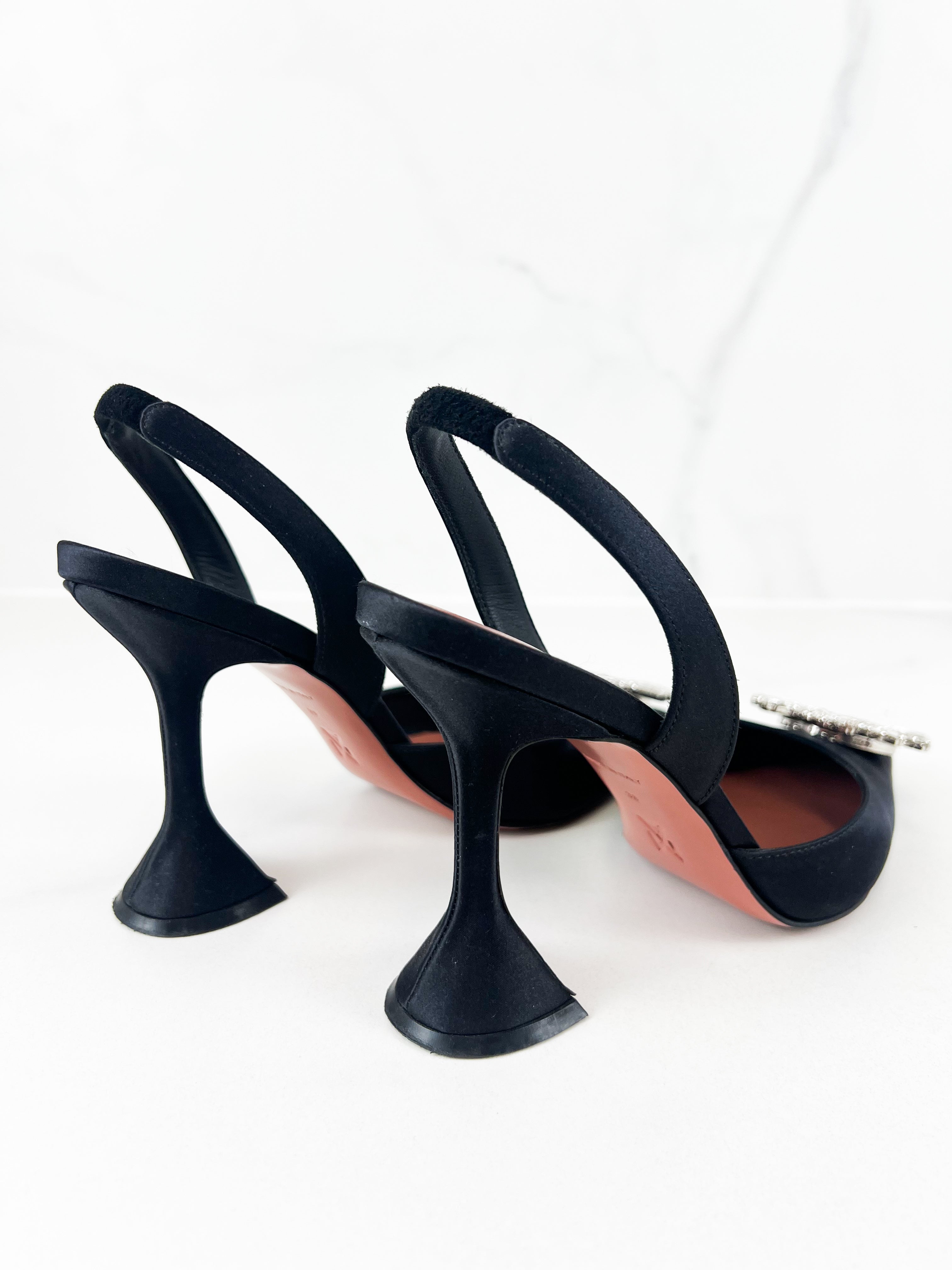 Amina Muaddi Begum Black Satin Slingback 38