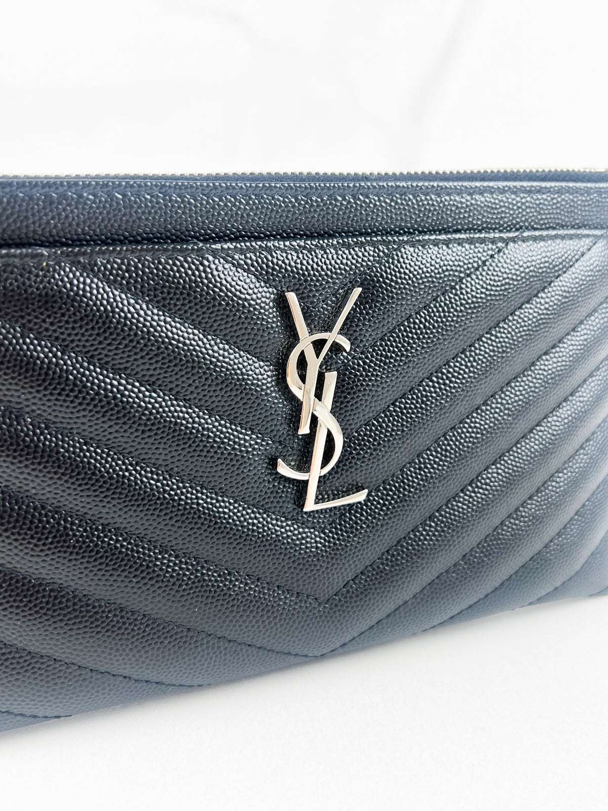 Saint Laurent Cassandre Metelasse Pouch in Grain De Poudre Leather with SHW