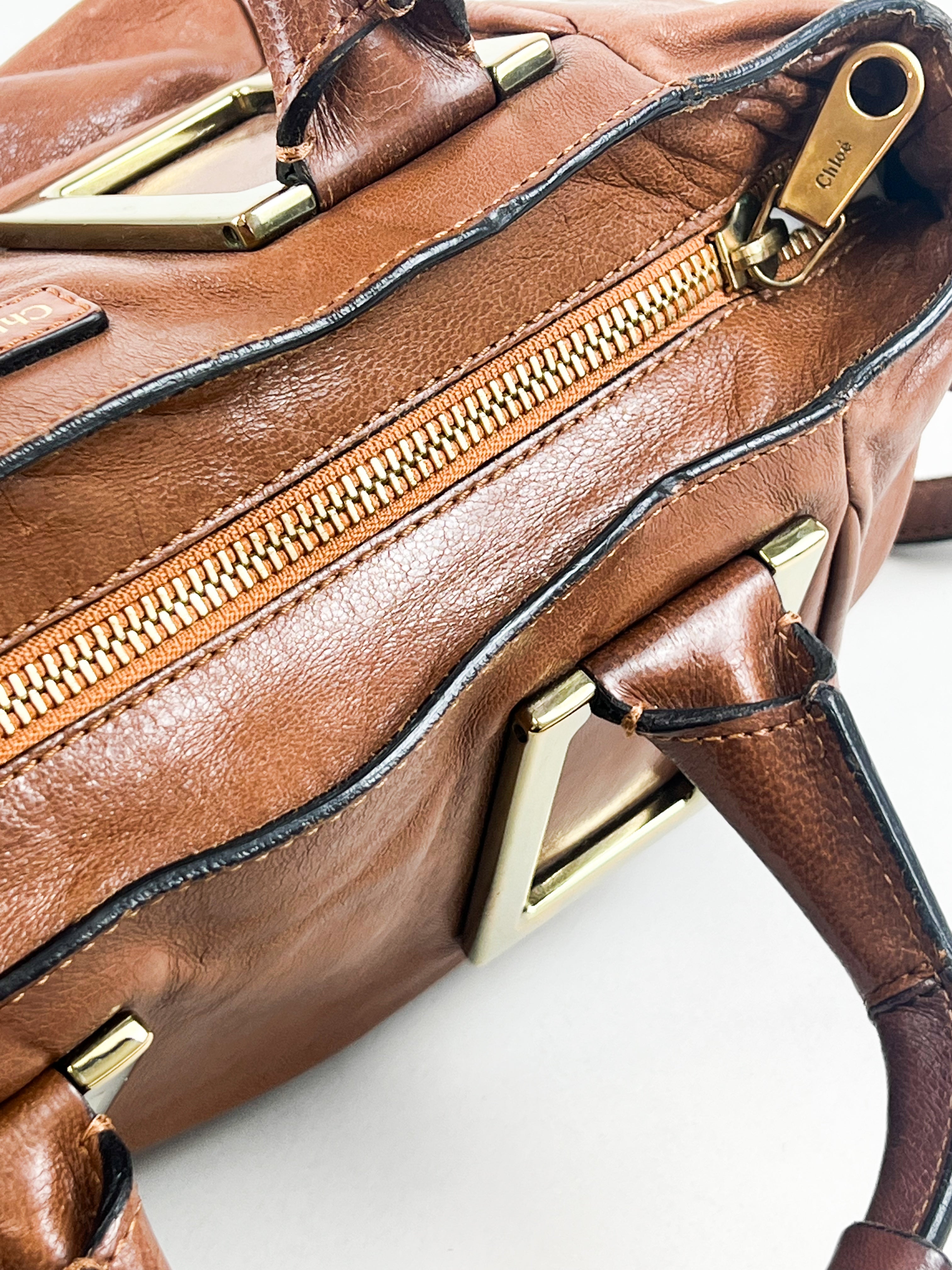 Chloe Vintage Brown Leather Ethel Satchel Bag