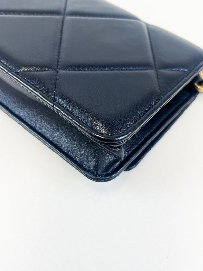 Chanel 19 Navy Wallet on Chain WOC in Lambskin Leather