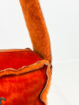 Chanel Vintage Orange Sheepskin Suede Logos Shoulder Bag