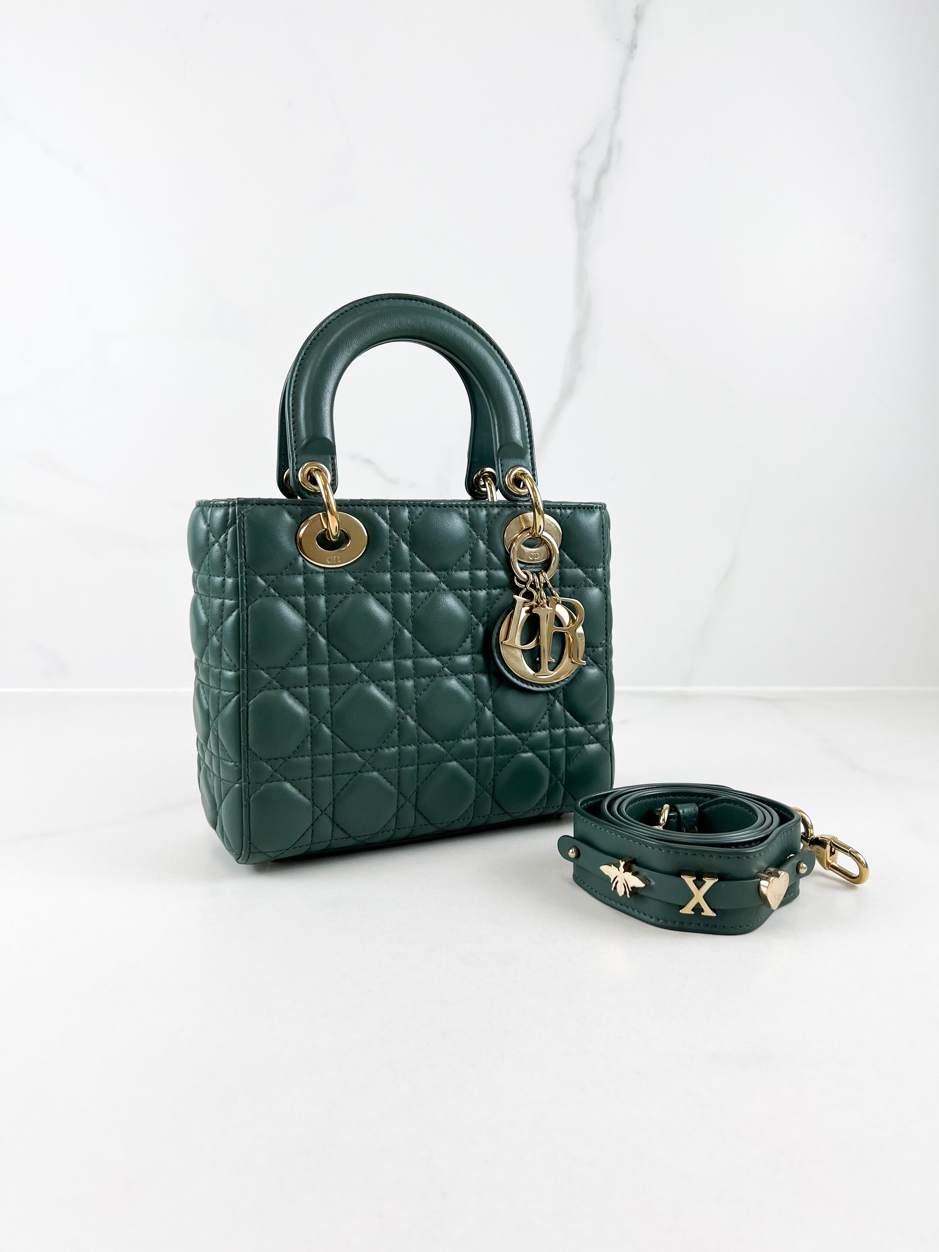 Christian Dior Small Lady Dior In Cedar Green Lambskin with GHW
