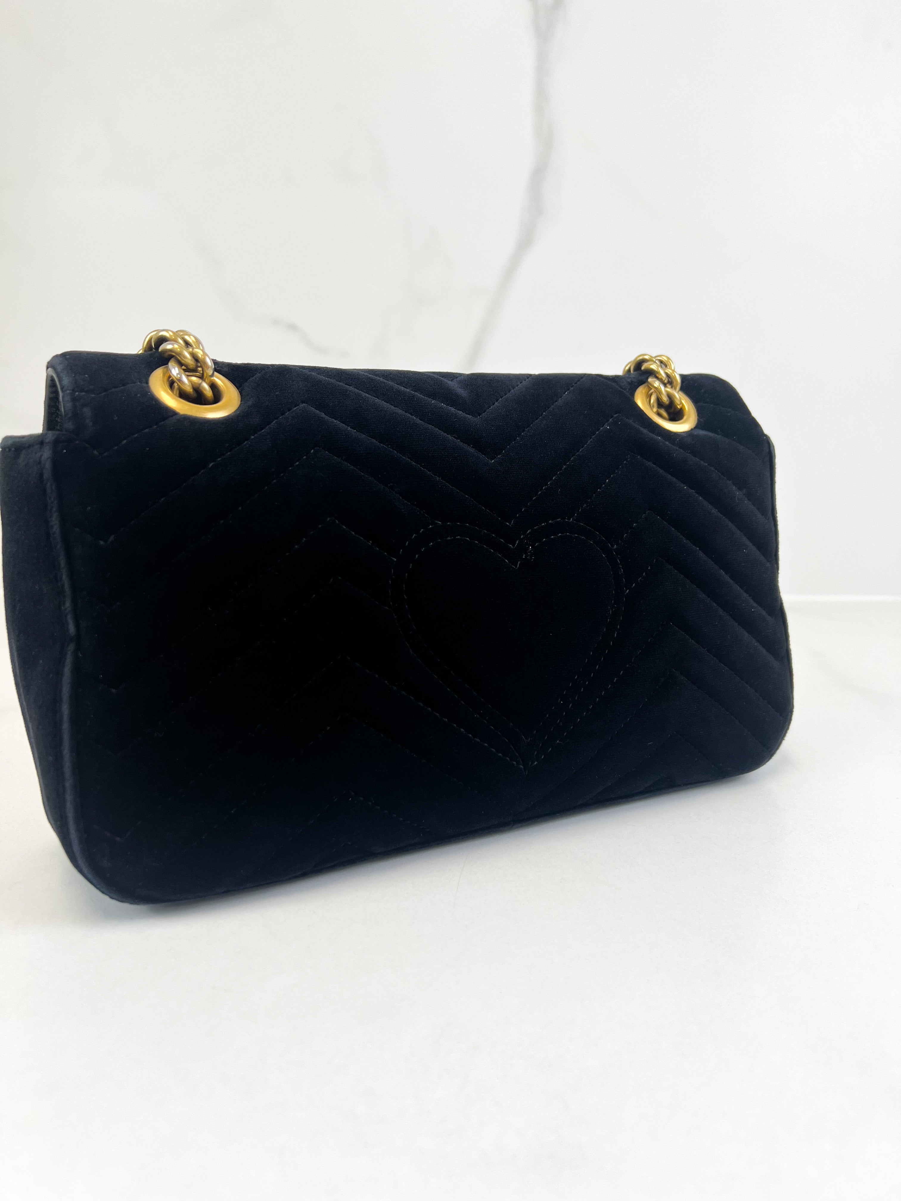 Gucci GG Marmont Matelasse Small Velvet Flap Shoulder Bag Black