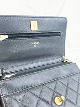 Chanel Black Caviar CC Classic Wallet On Chain GHW