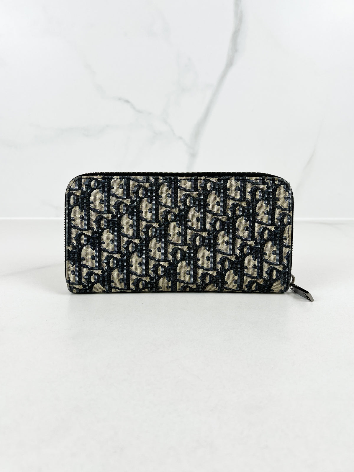 Christian Dior Navy Oblique Zipper Wallet