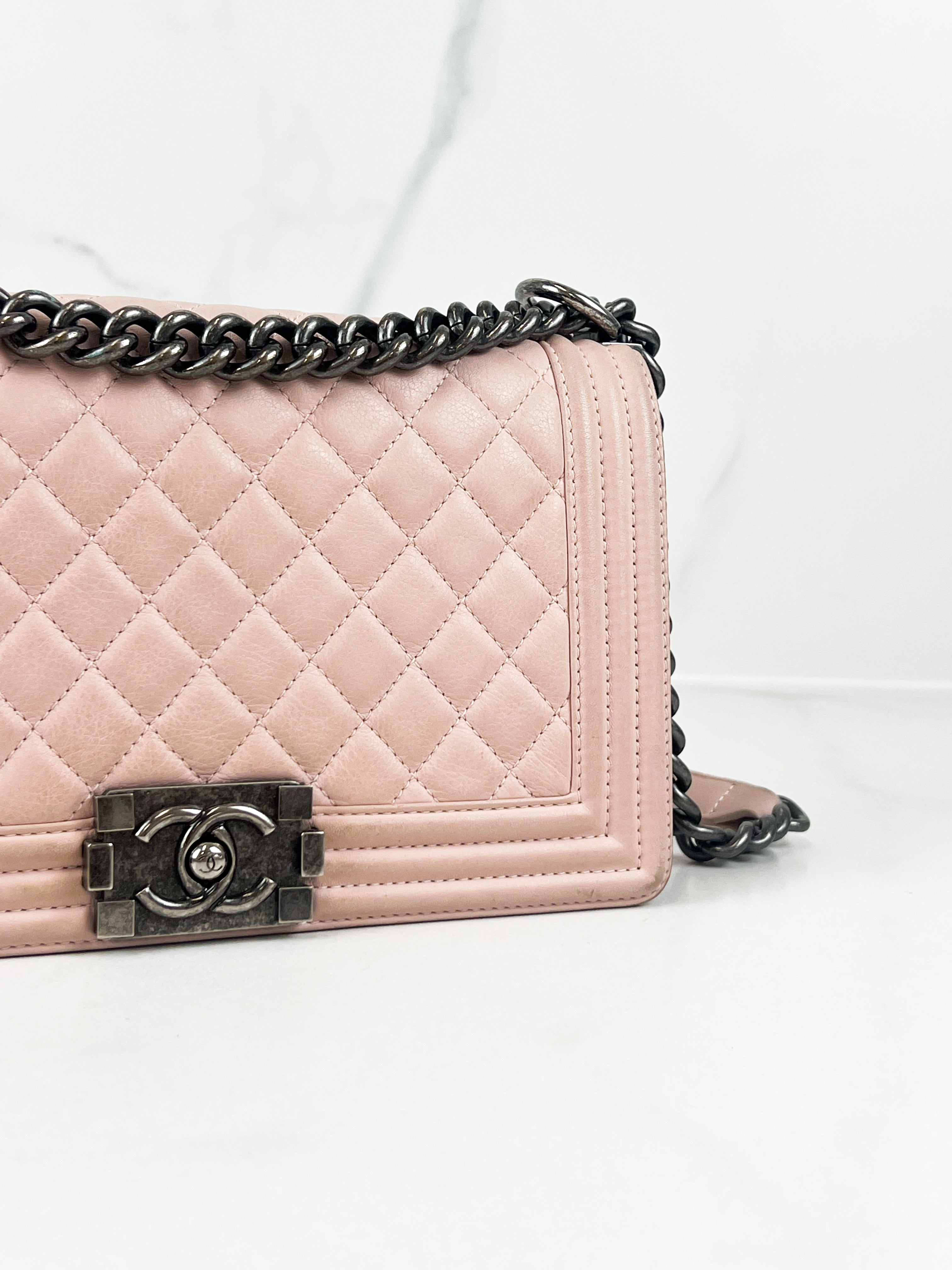 Chanel Old Medium Boy Bag in Pink Quilted Calfskin with Ruthenium Hardware