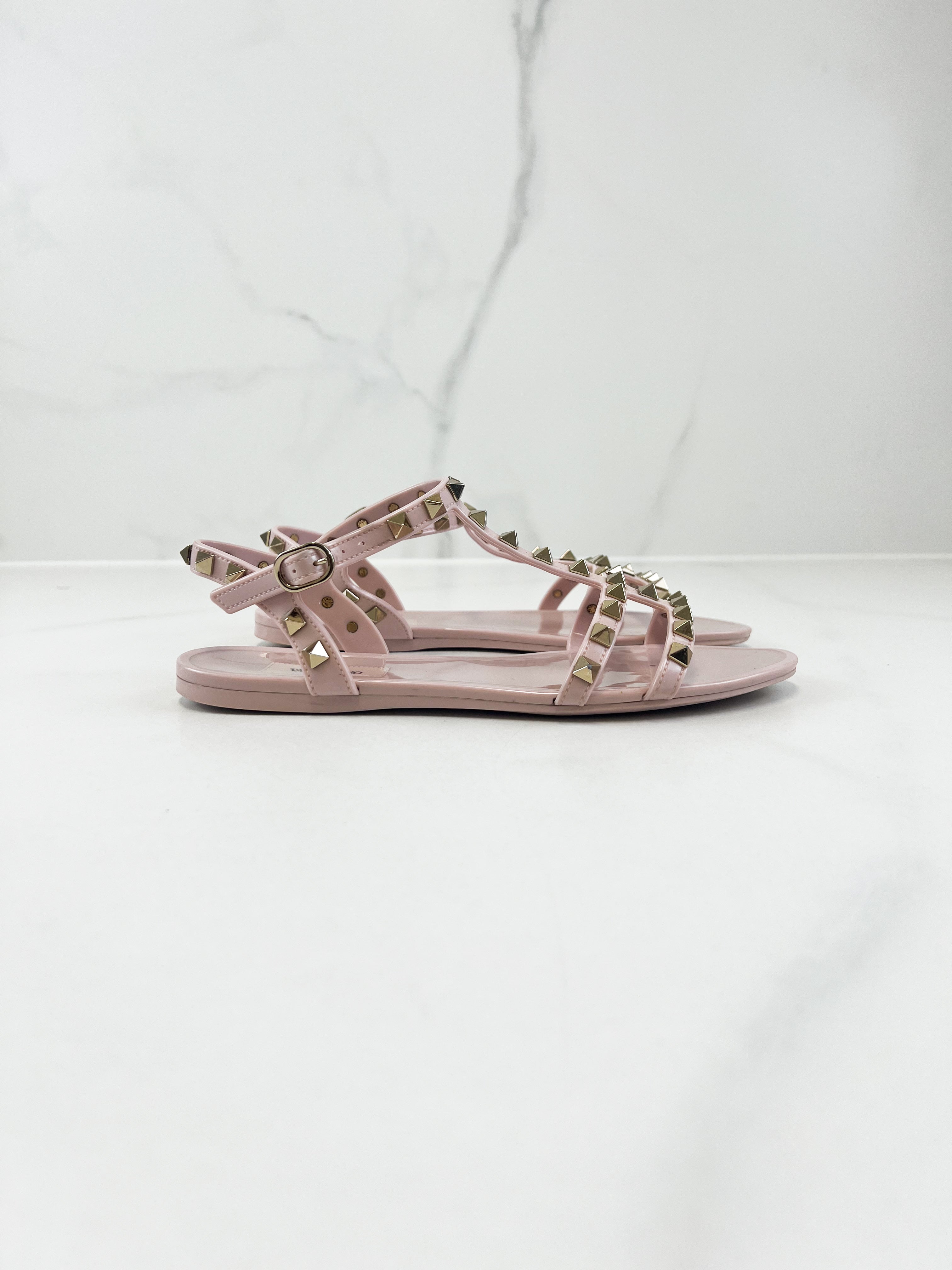 Valentino Garavani Rockstud PVC Sandal in Baby Pink Size 36