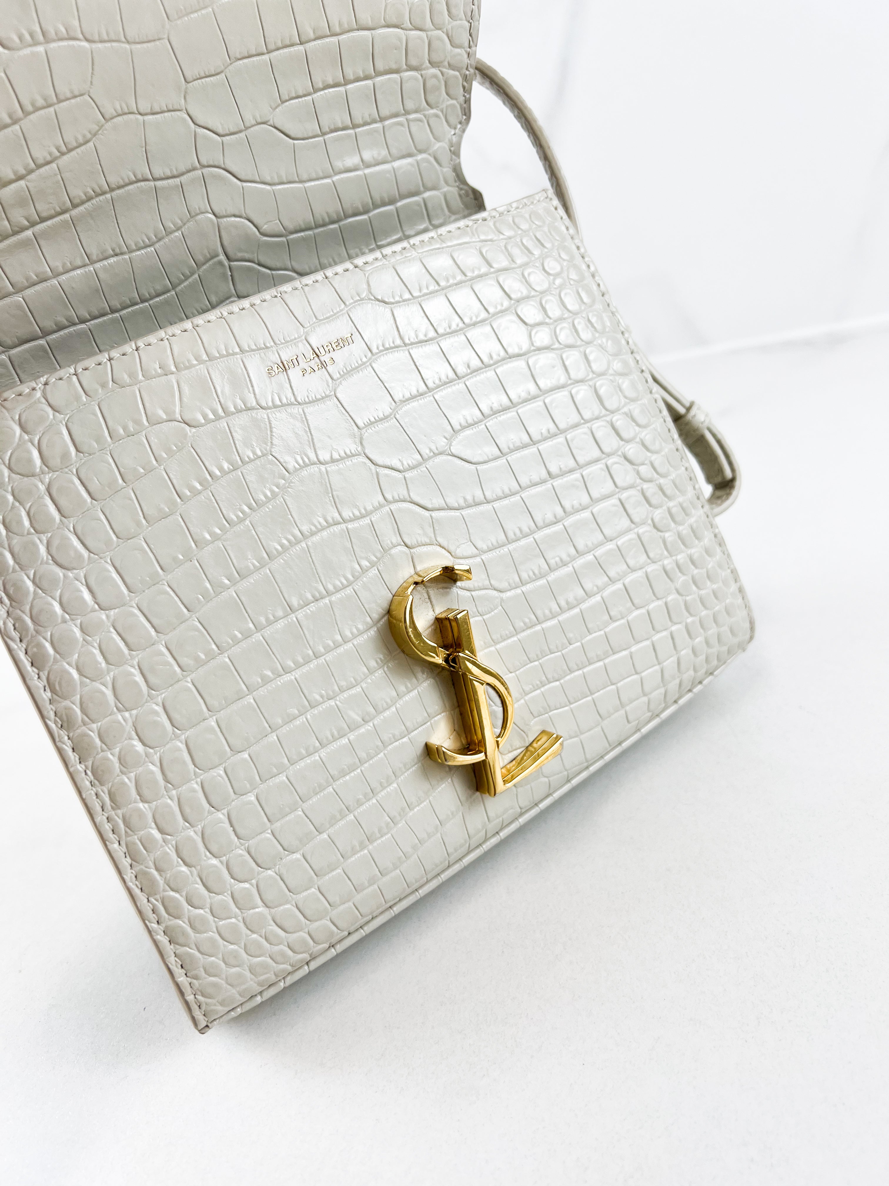 Saint Laurent Croc Embossed Cassandra Mini Top Handle GHW