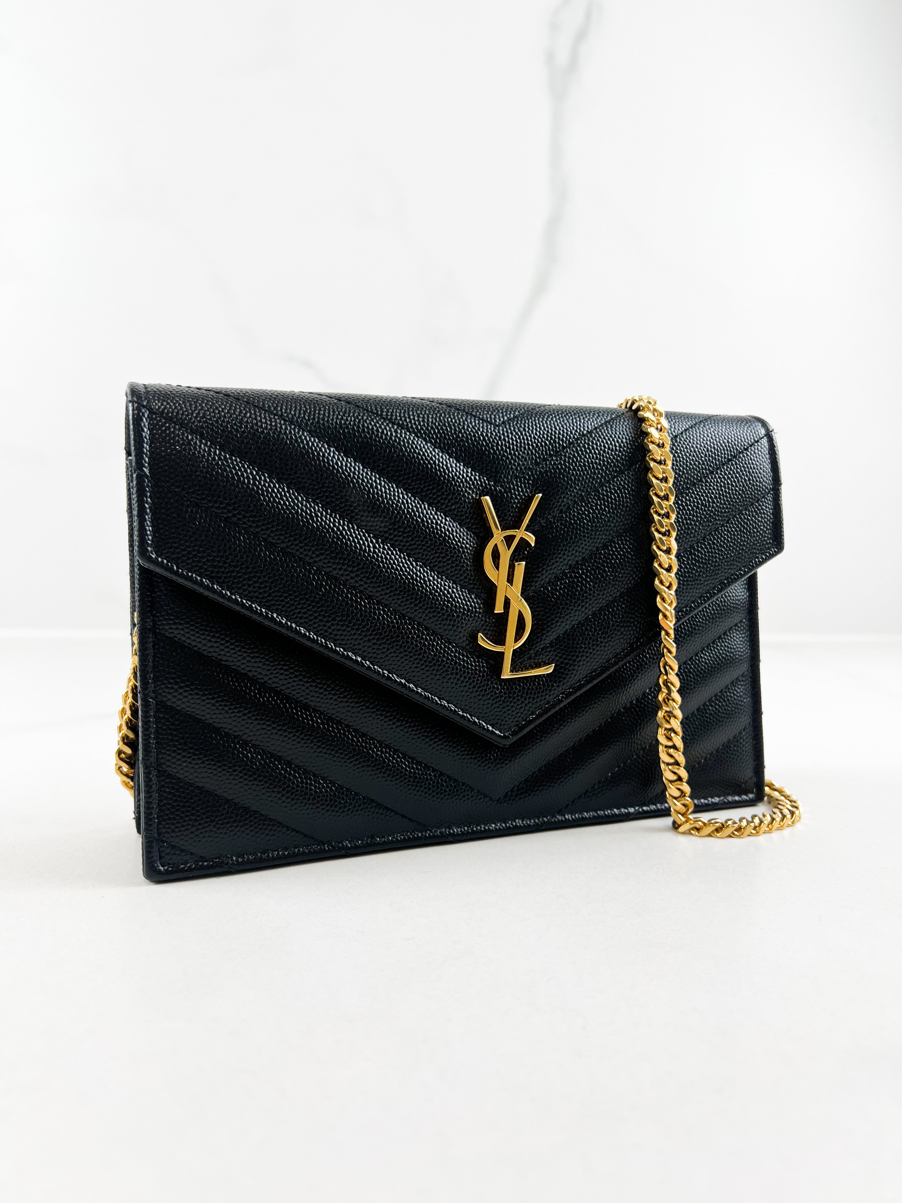 Saint Laurent Black Cassandre Envelope WOC with GHW