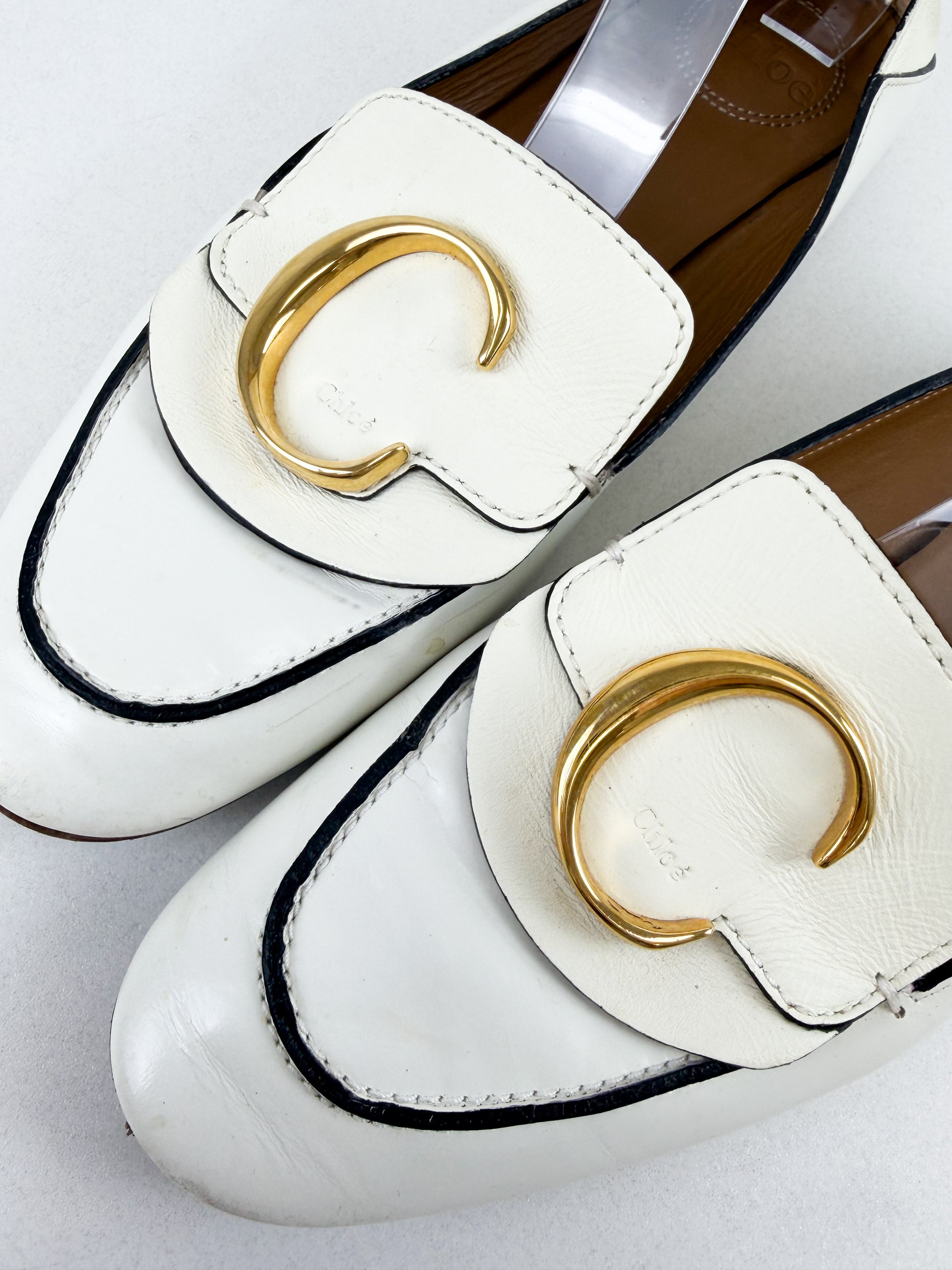 Chloe White Leather Loafers Size 38