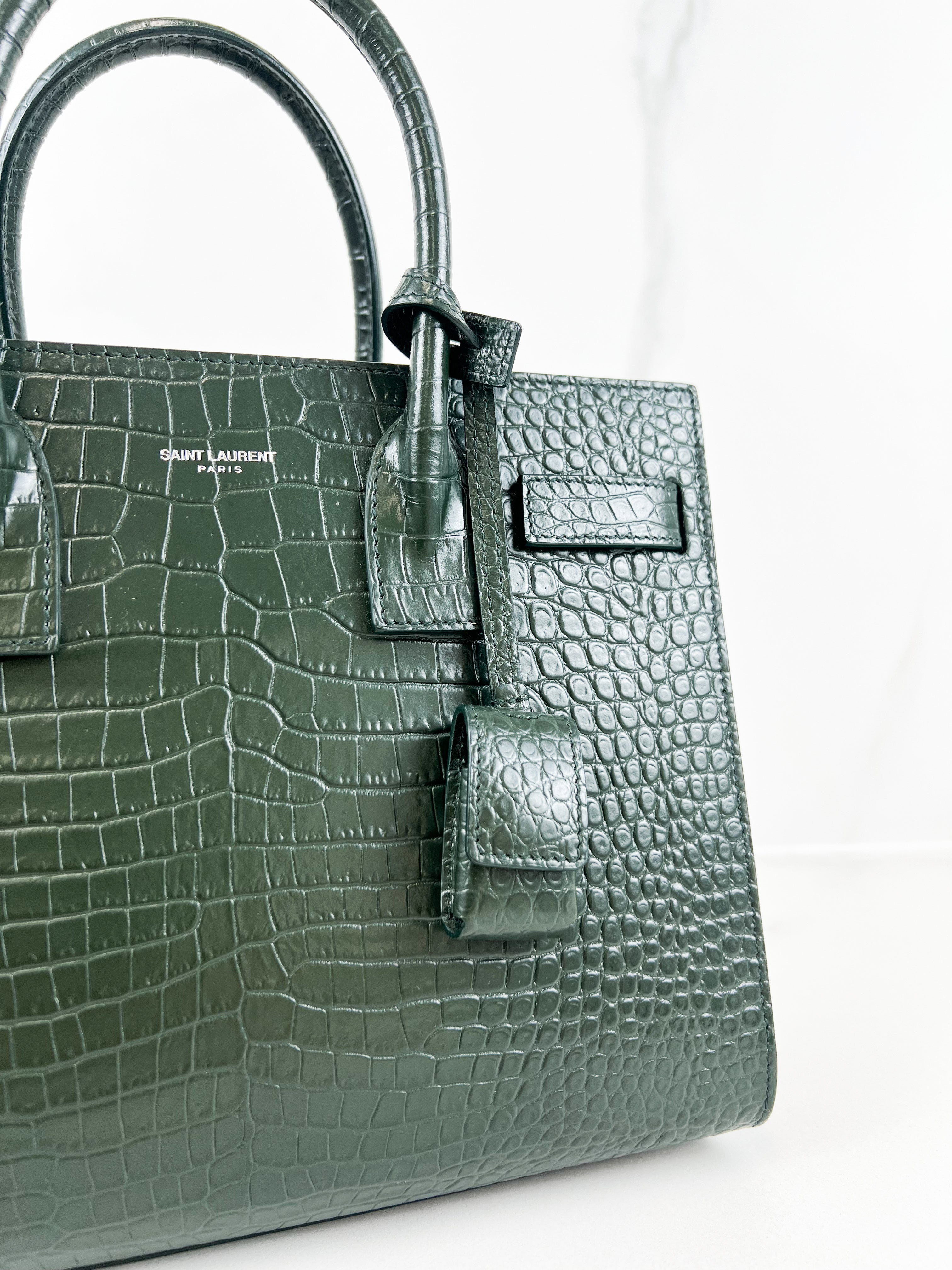 Saint Laurent Sac De Jour Small in Dark Green Croc Leather