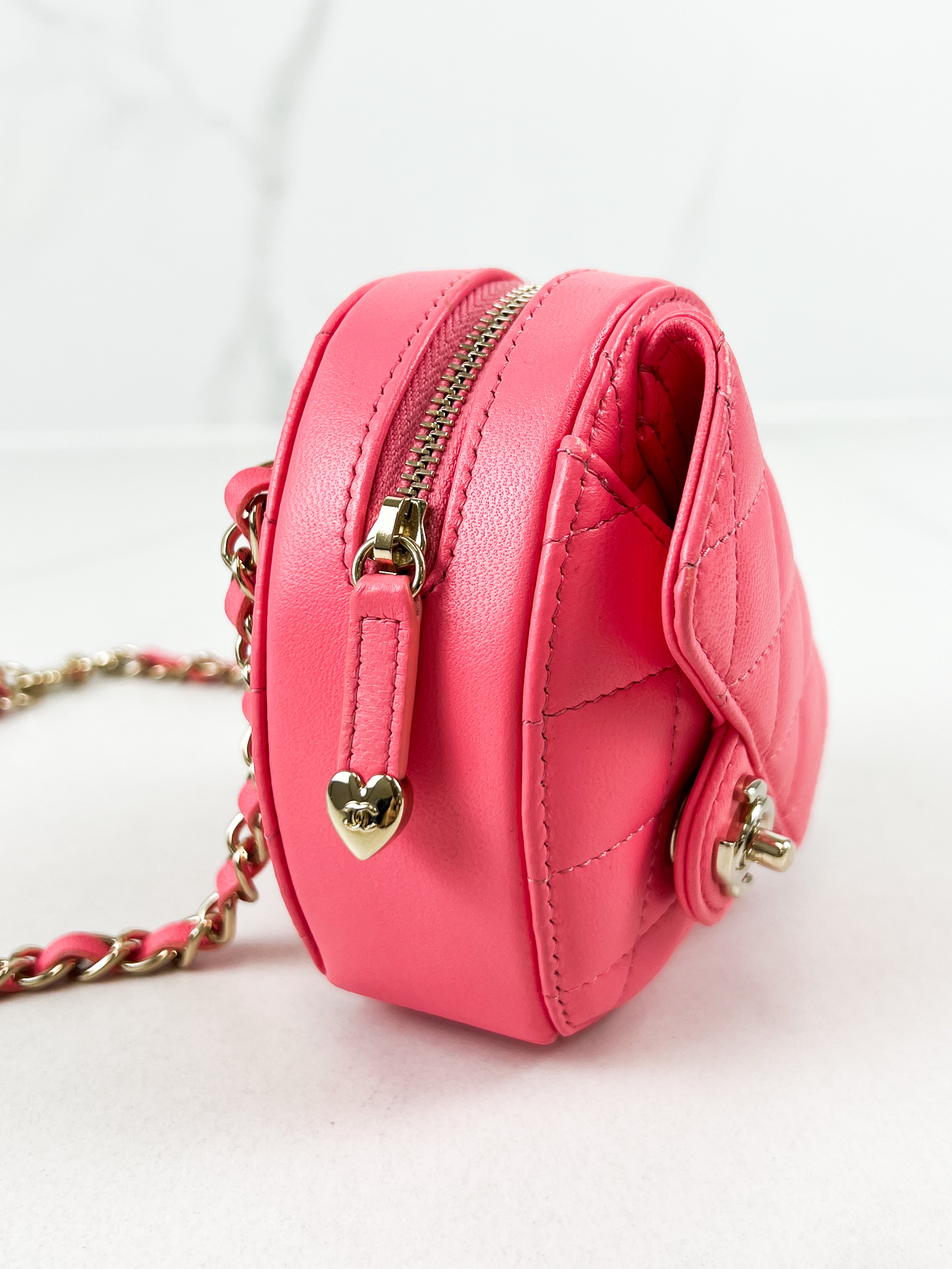 Chanel Pink Mini Lambskin Heart with LGHW