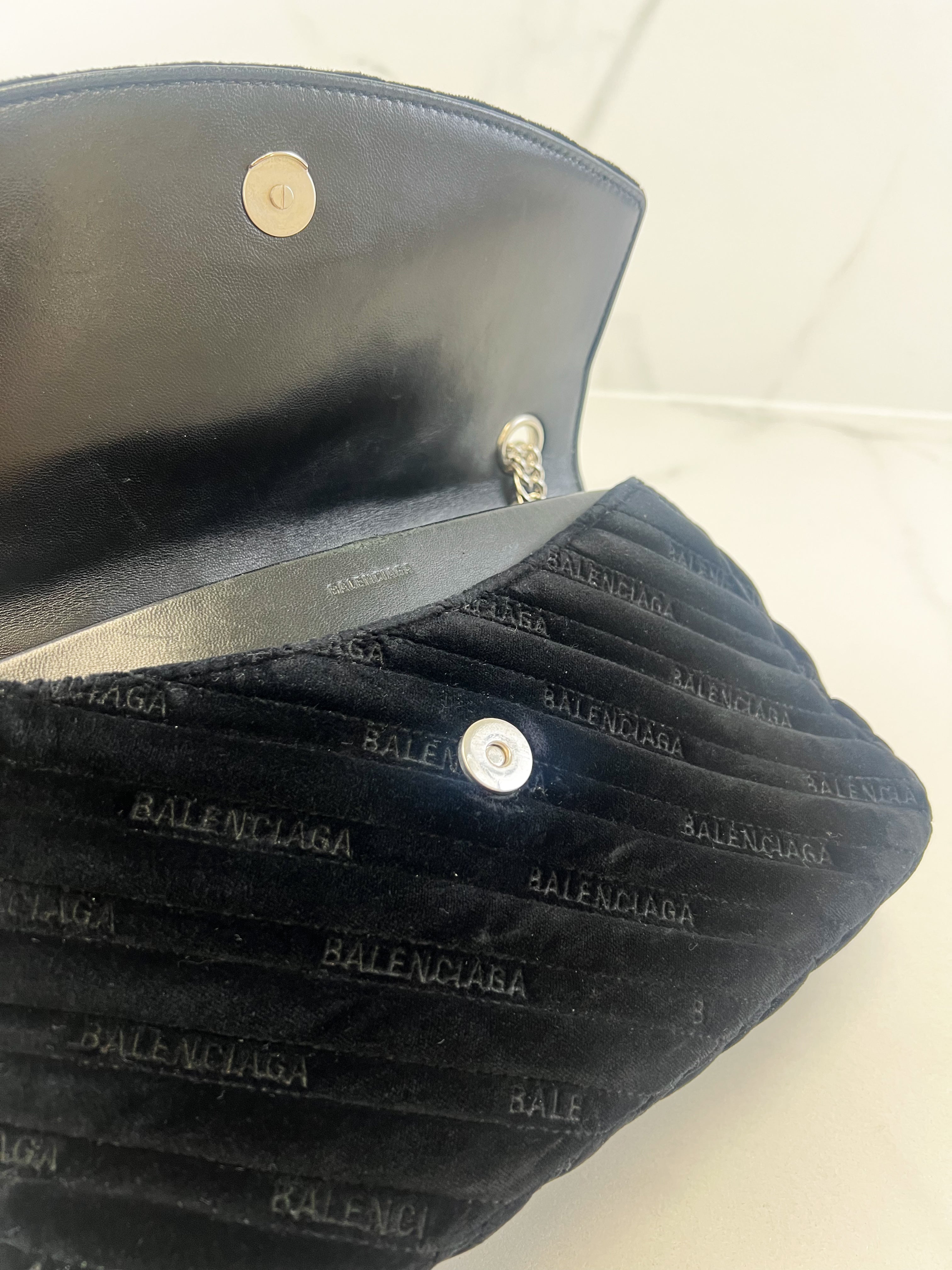 Balenciaga Black Logo Velvelt Shoulder Bag