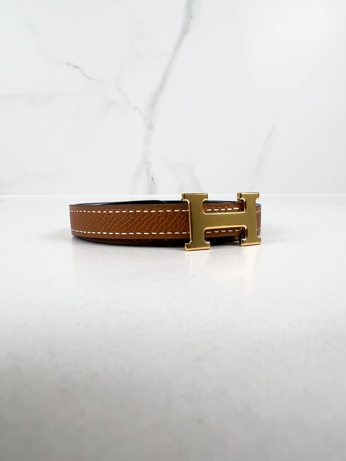 Hermes Mini 5352 H Belt Buckle & Reversible Leather Strap 13mm Size 80 with GHW