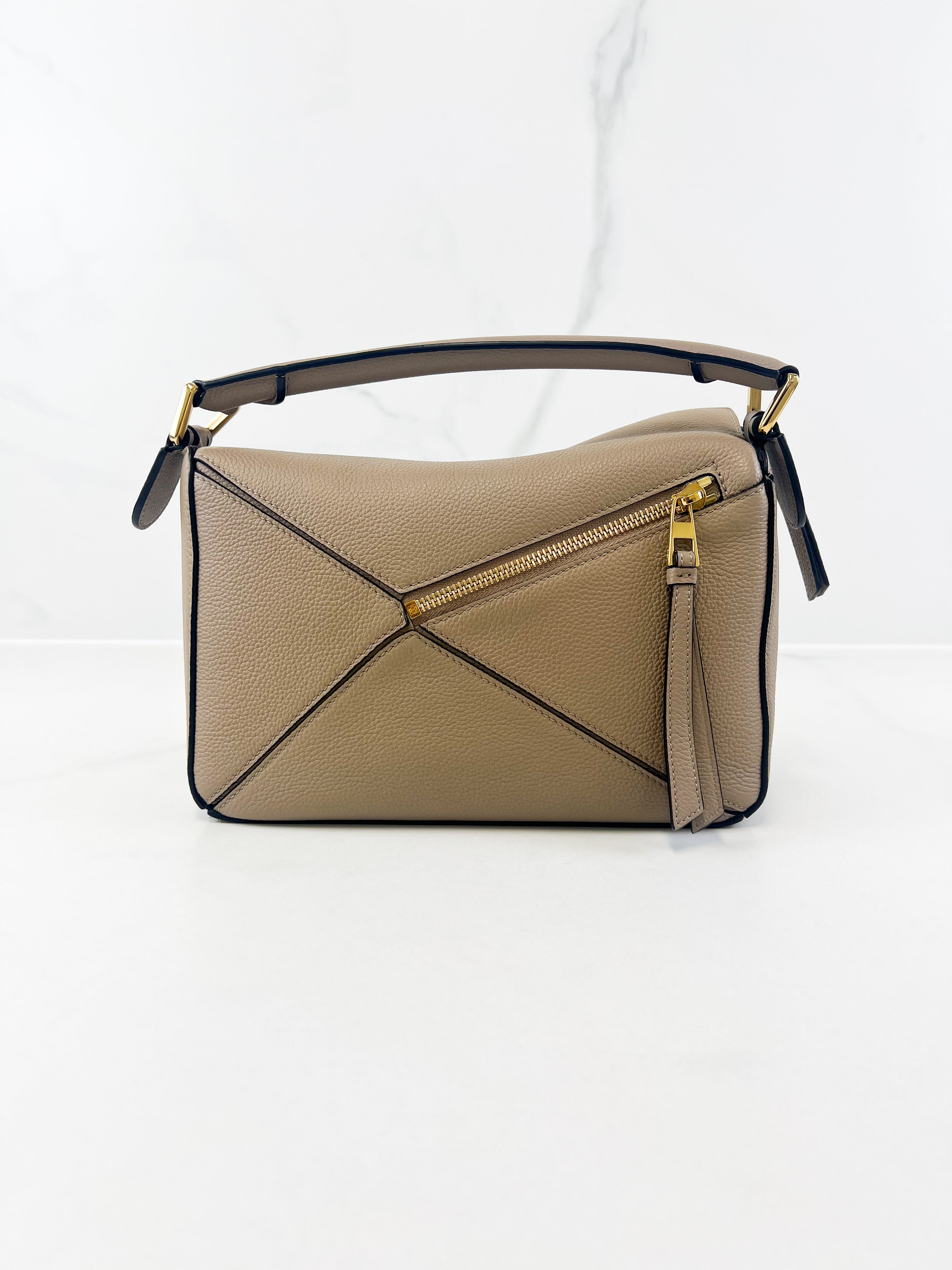 Loewe Puzzle Small Leather Shoulder Bag in Taupe