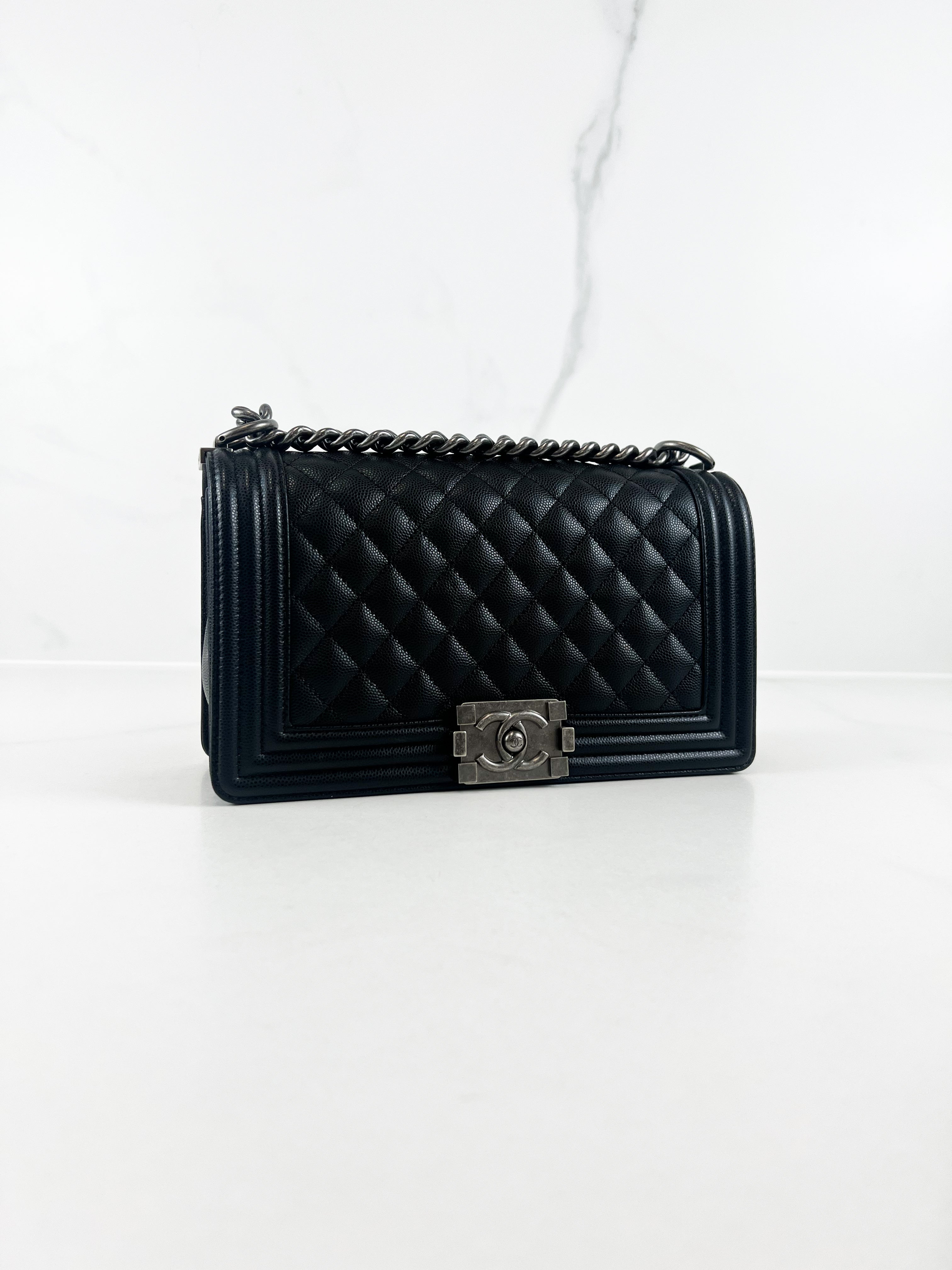 Chanel Black Old Medium Caviar Boy Bag with Ruthenium Hardware
