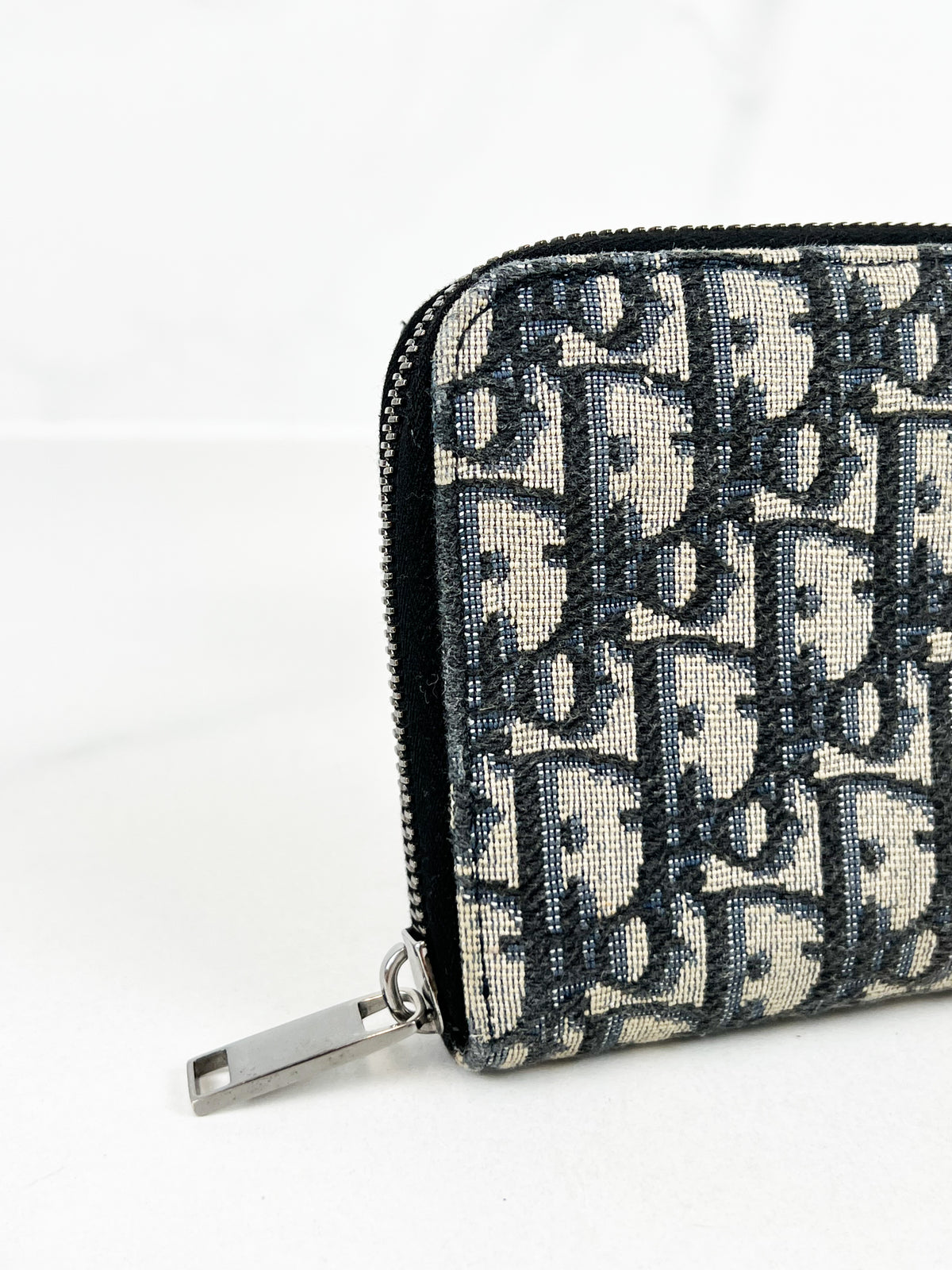 Christian Dior Navy Oblique Zipper Wallet