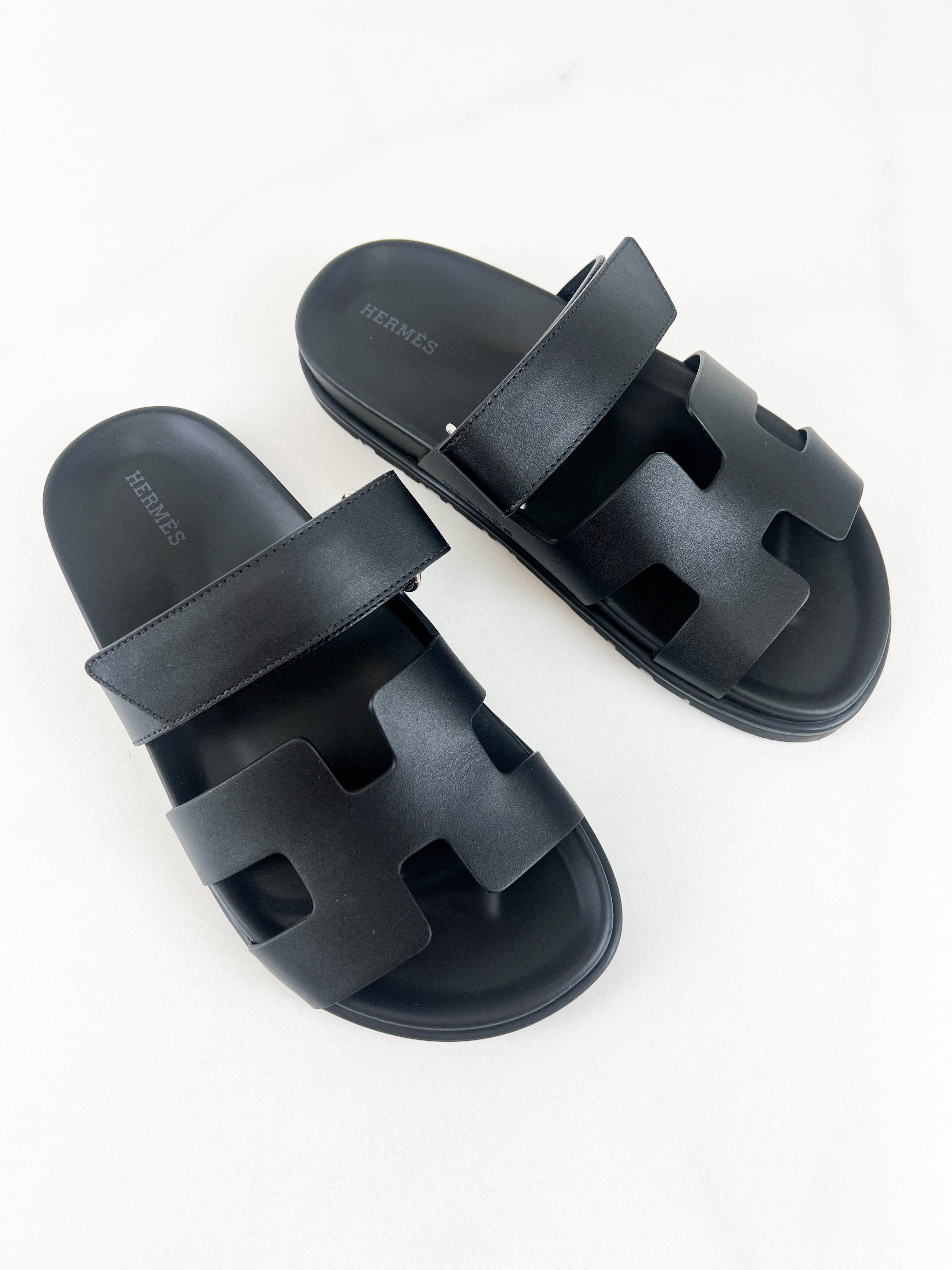 Hermes Chypre Sandals Noir Size 37.5