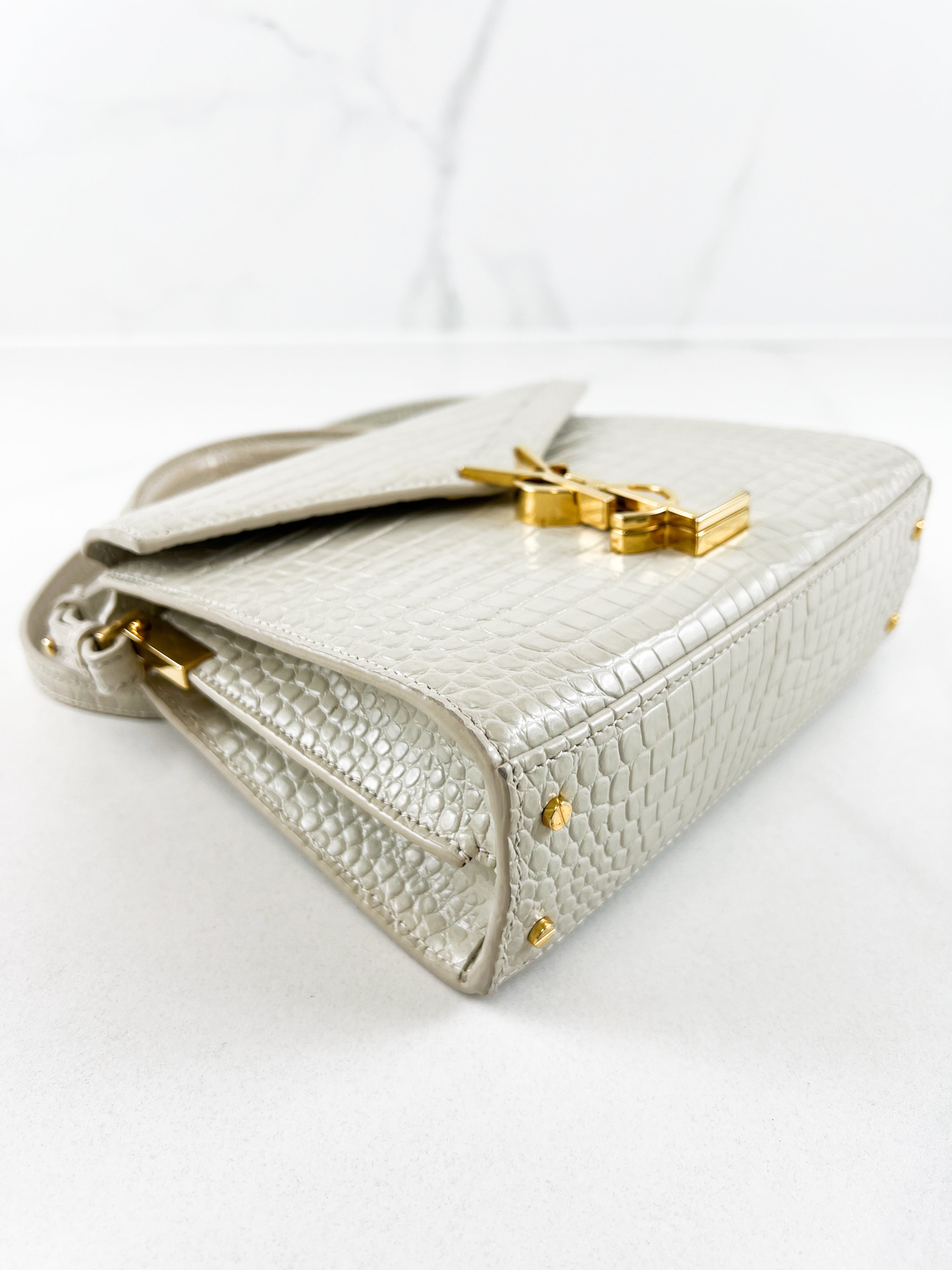 Saint Laurent Croc Embossed Cassandra Mini Top Handle GHW