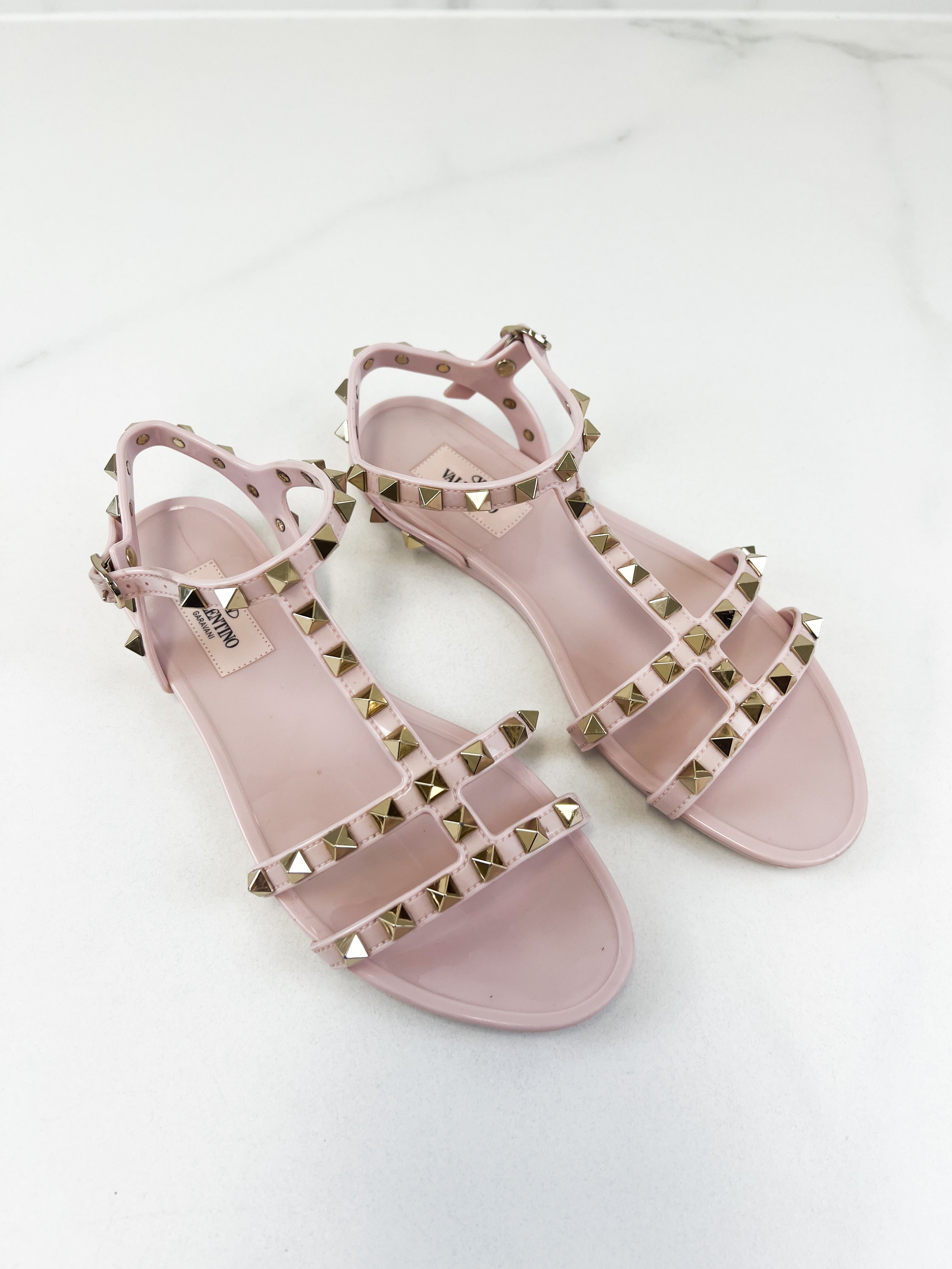 Valentino Garavani Rockstud PVC Sandal in Baby Pink Size 36